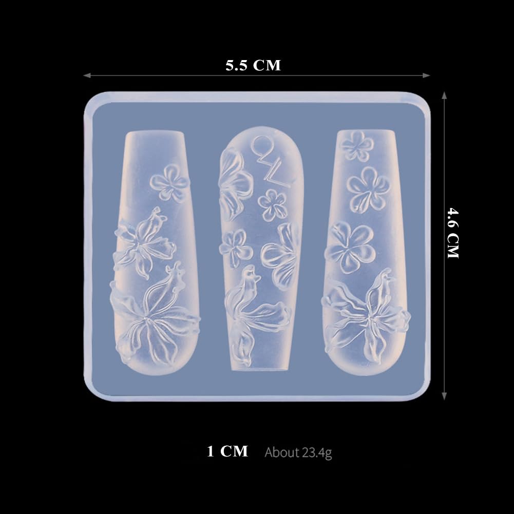 3D Flowers Nail Mold Silicone - Floral Nail Art Tools for Resin Charms & Nail Supplies - DIY Nail Carving Template for Gel Polish, Acrylic Nails - Perfect for Manicures, Pedicures & Nail Art Designs