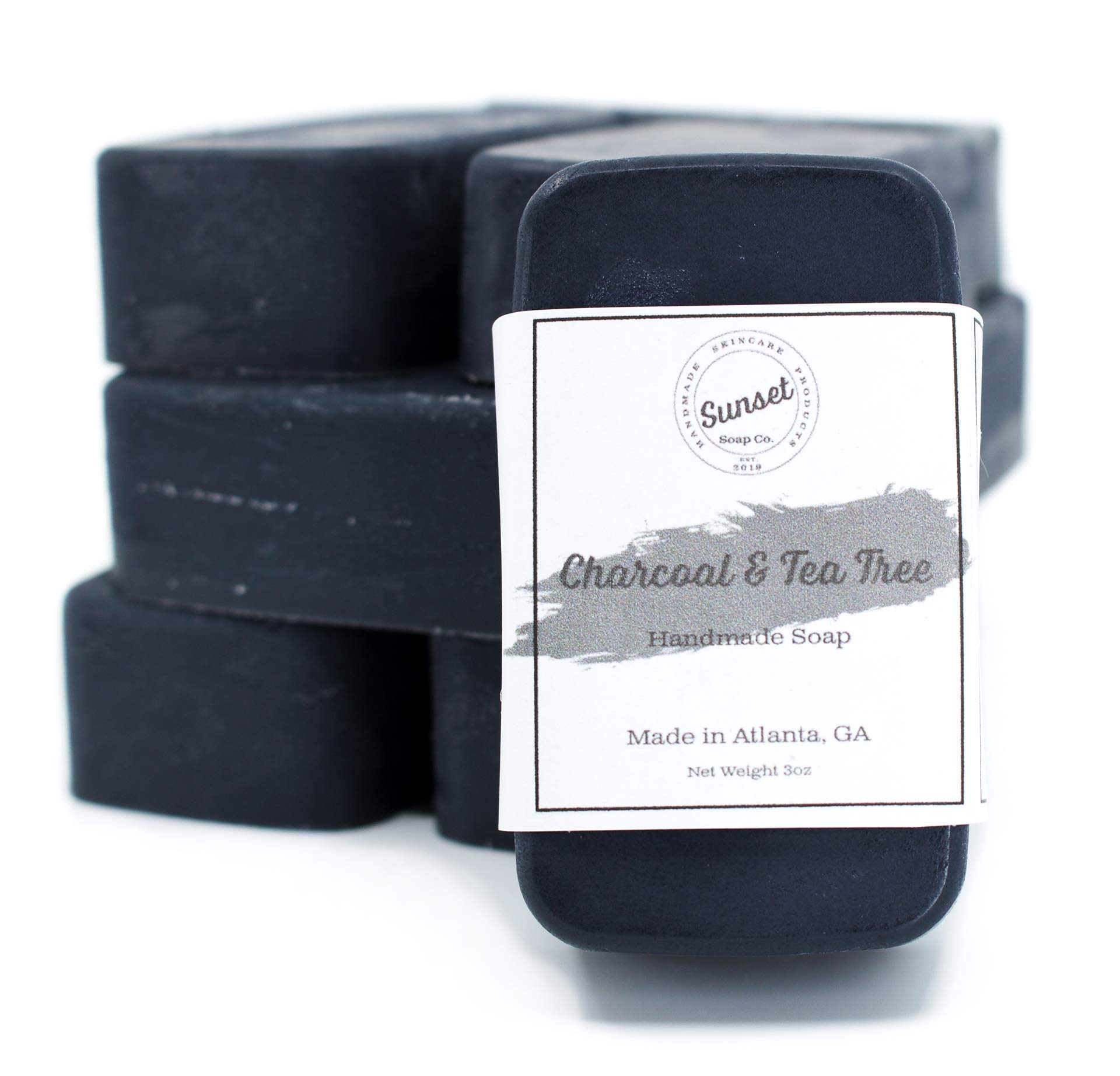 Sunset Soap Co. Charcoal Tea Tree Soap Bar - 3.3 oz | Natural Acne Treatment & Deep Cleansing | Perfect for Oily Skin & Daily Face & Body Wash