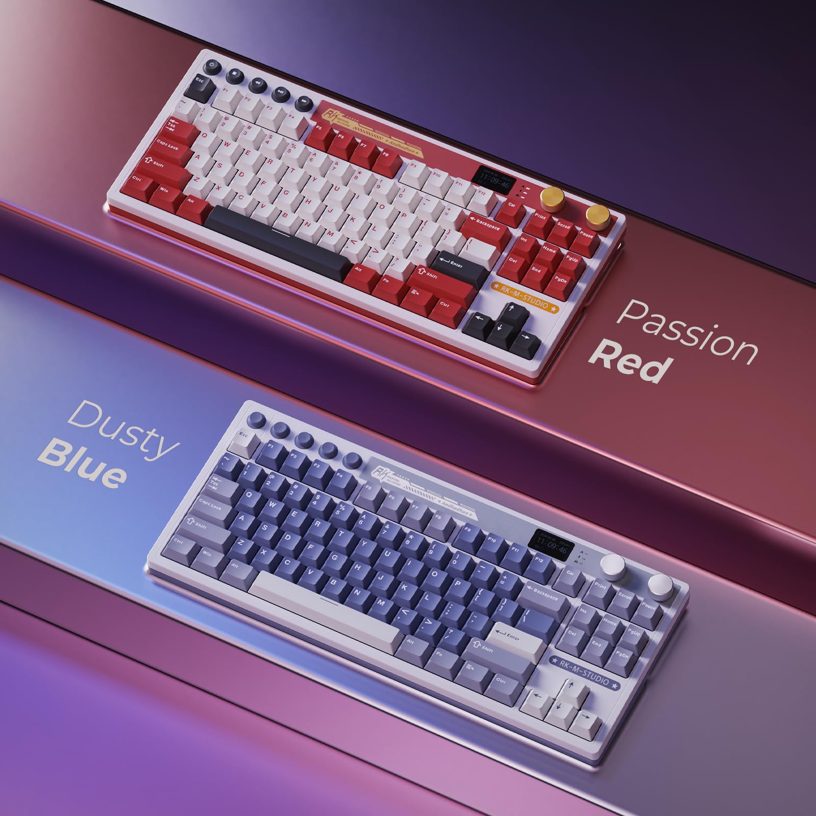 RK ROYAL KLUDGE M87 Wireless Mechanical Keyboard - Dual Knob, RGB Backlit, Hot Swappable for Gaming & Office