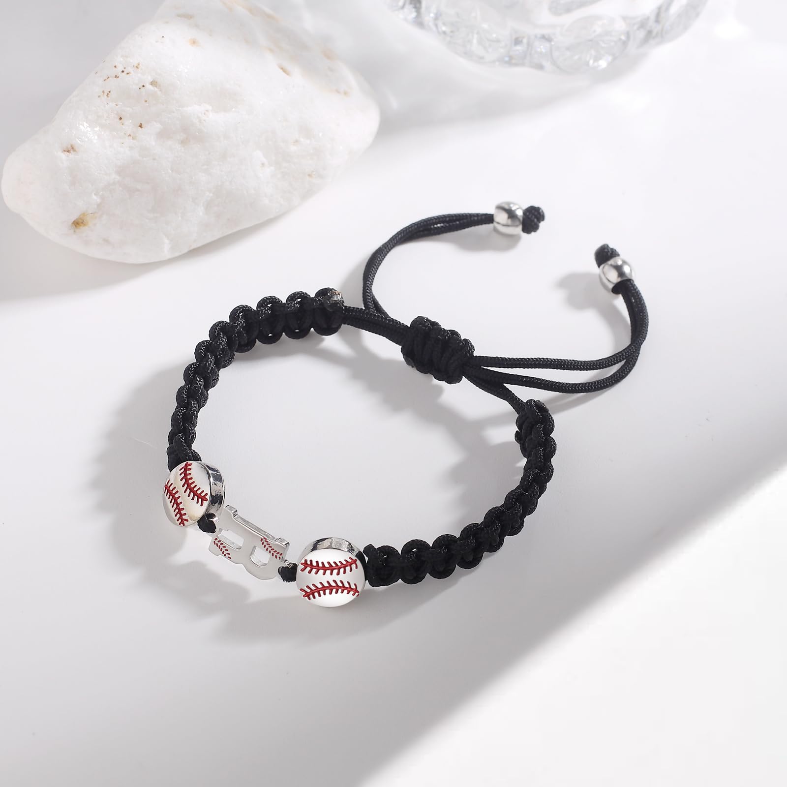 Custom Initial Letter Baseball Bracelet for Men - Handmade Adjustable Braided Jersey Bracelet - Personalized Sports Gift for Athletes & Baseball Fans - Perfect for Game Day, Birthdays & Father's Day