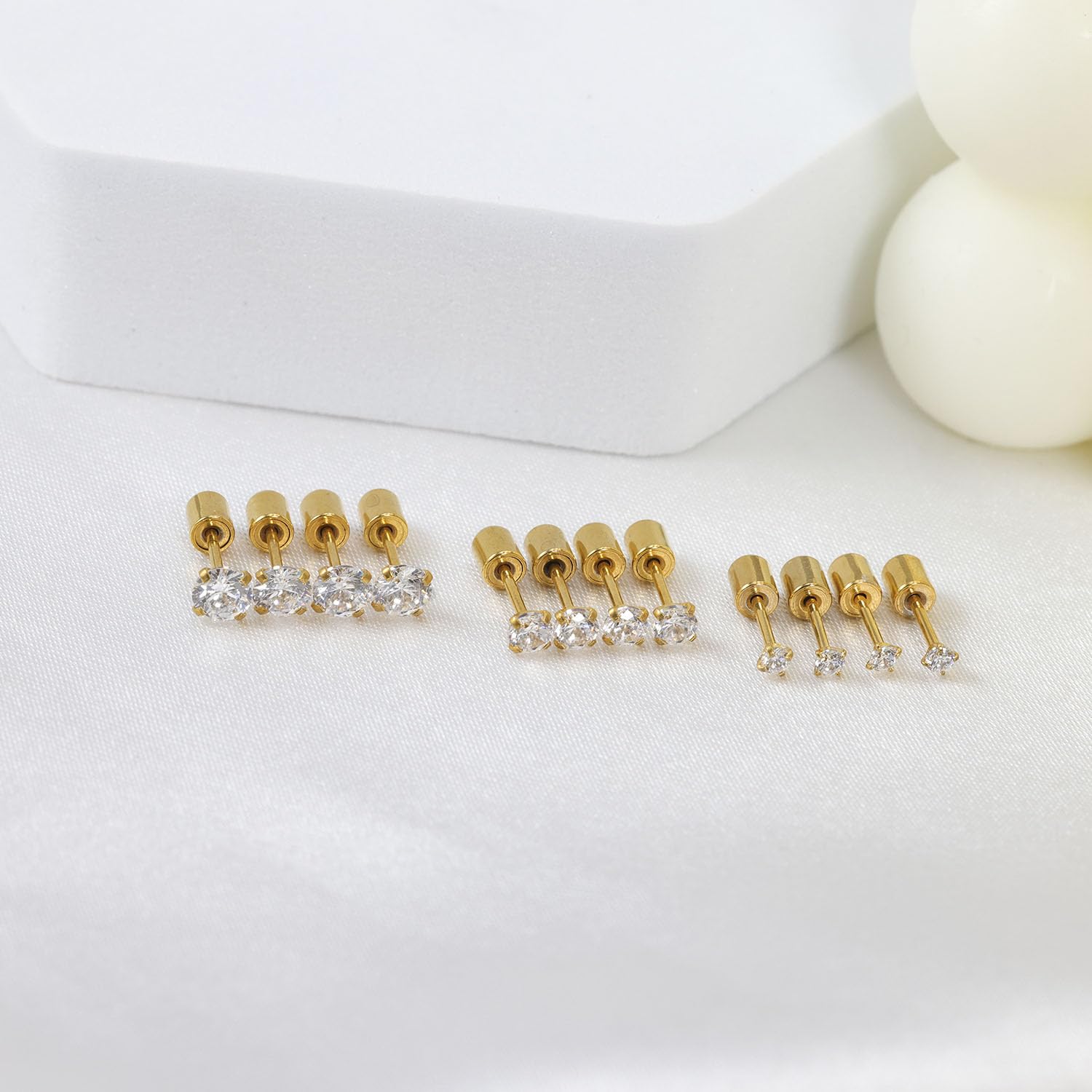 5-6 Pairs Hypoallergenic Surgical Stainless Steel Cubic Zirconia Stud Earrings Set - Flat Back Push-in CZ Ear Studs for Women & Men (2-8mm) | Trendy Cartilage, Helix & Lobe Piercing Jewelry for Everyday Wear & Gift Giving