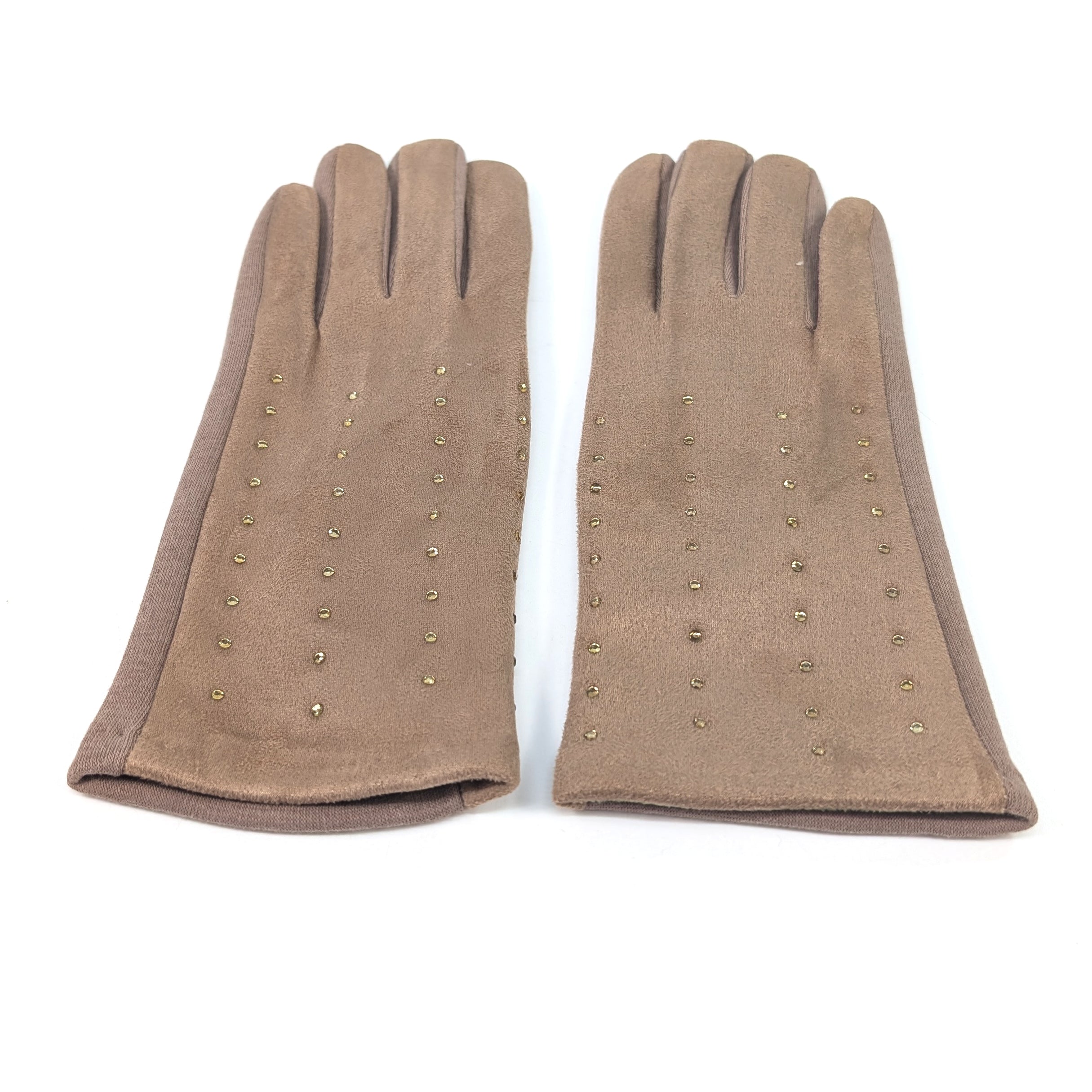 Diamante Suede Style Gloves for Women - Elegant Biscuit Color Winter Fashion Accessories | Perfect for Parties, Weddings & Evening Events