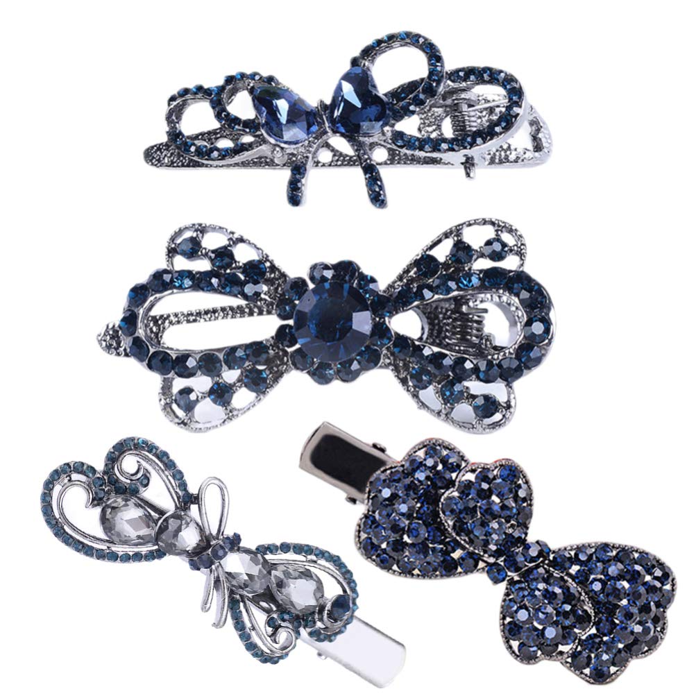 Beaupretty 4-Pack Rhinestone Bow Hair Clips for Girls - Party & Wedding Accessories