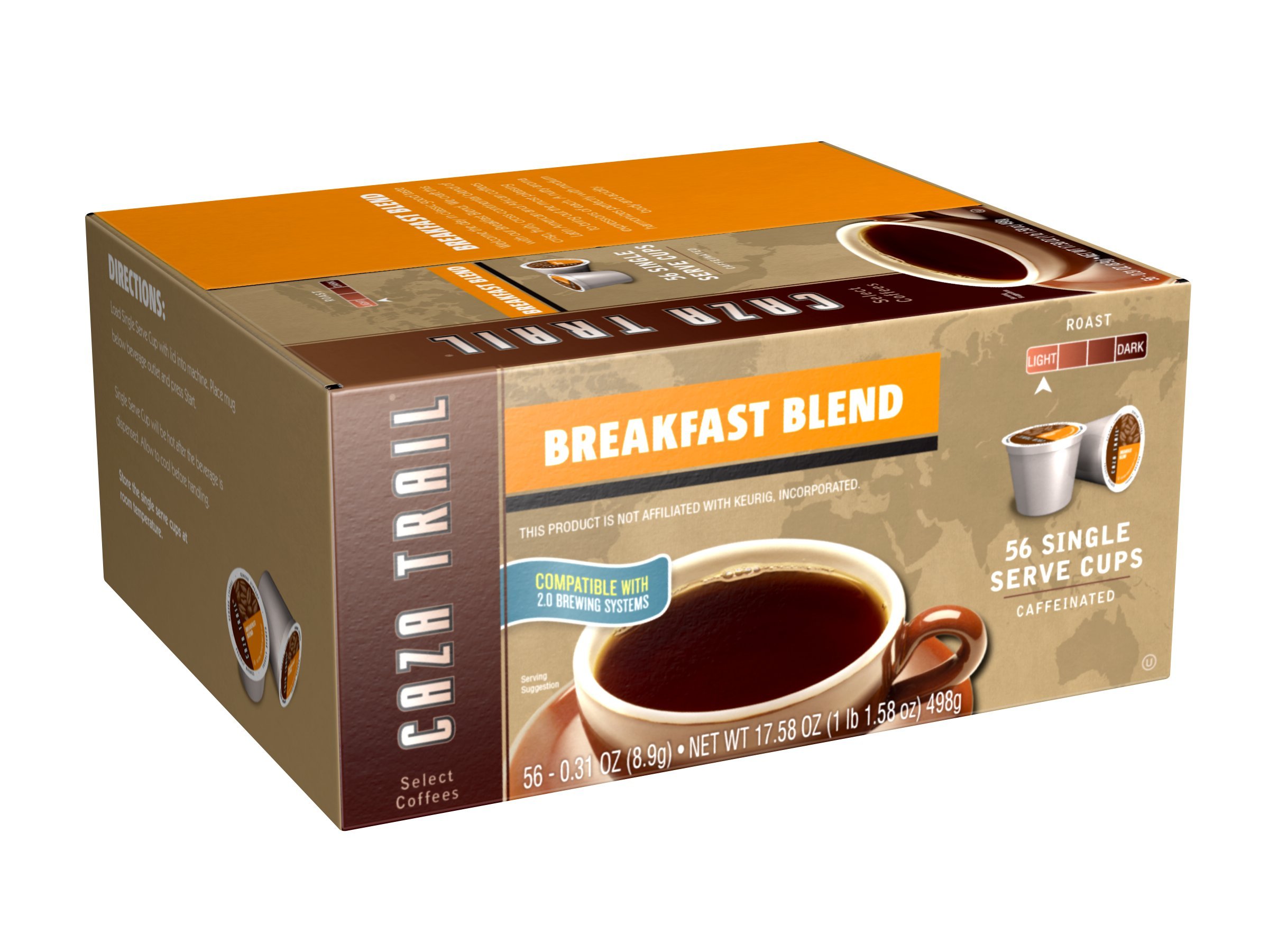 Caza Trail Coffee - Breakfast Blend, 56 Single Serve Cups (K-Cup Compatible) - Perfect for Morning Brews, Office Use & Quick Coffee Fix