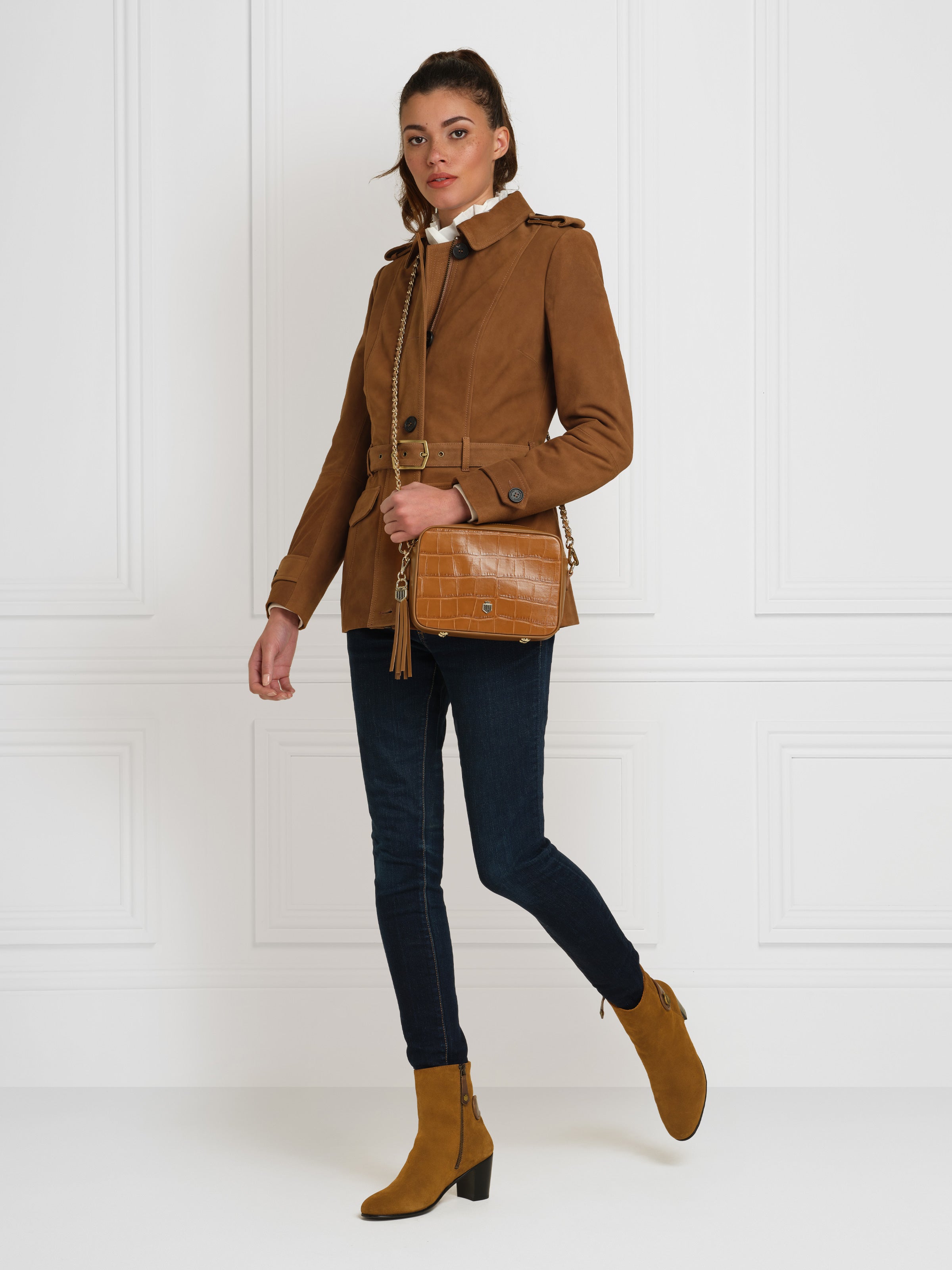 Upton Ankle Boots for Women - Tan Suede Leather Mid Calf Booties - Perfect for Fall, Winter & Casual Outfits