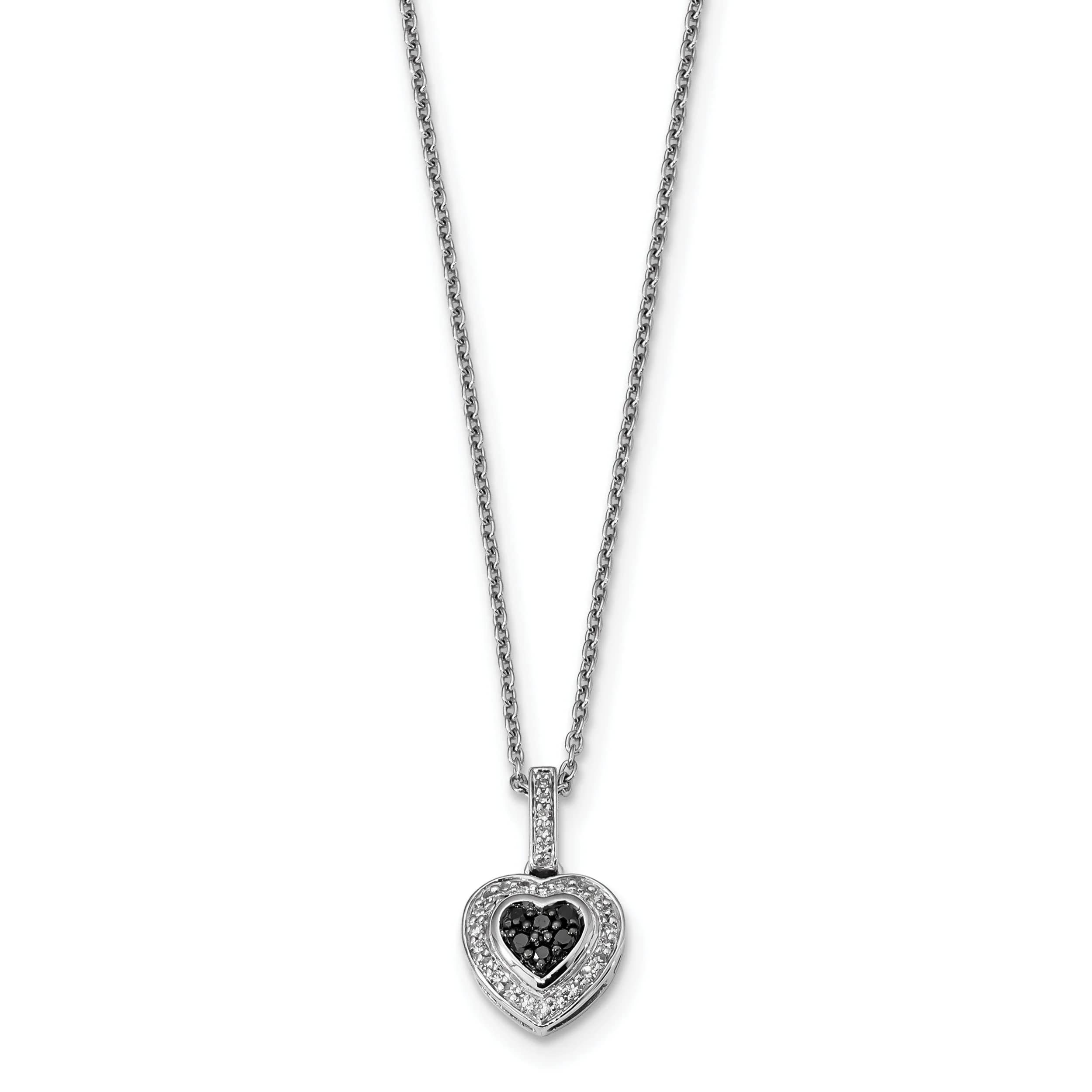 QP3736 Sterling Silver Black Diamond Small Heart Pendant Necklace - Elegant Jewelry Gift for Women, Perfect for Valentine's Day, Anniversary & Special Occasions
