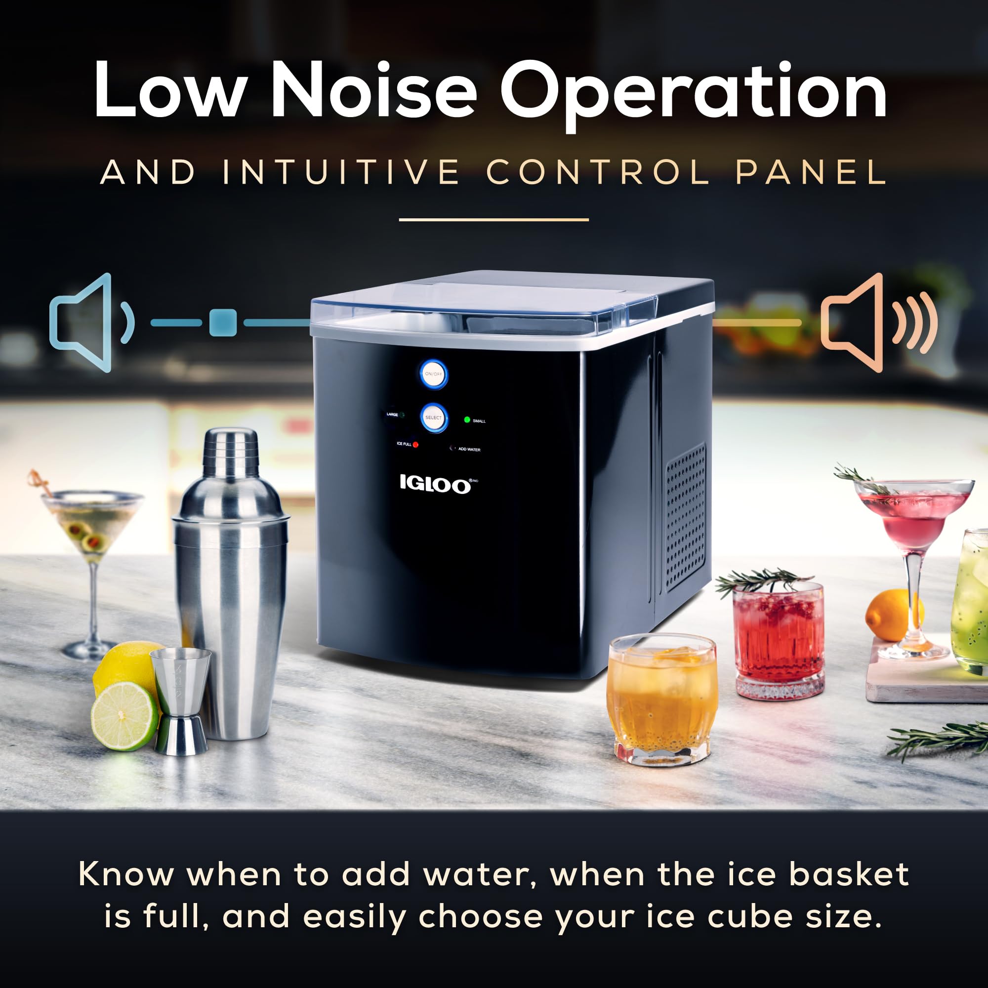 Igloo Electric Countertop Ice Maker Machine - Automatic Portable Ice Cube Maker with Scoop & Basket - Makes 33 lbs of Ice in 24 Hours - Perfect for Iced Coffee, Cocktails, Parties & Outdoor Events - Black