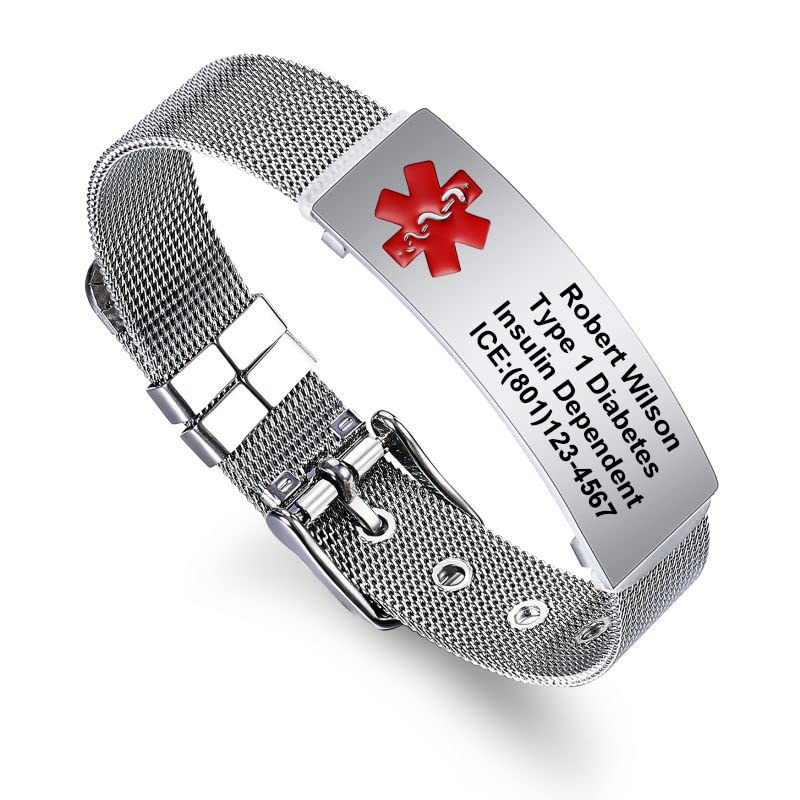 Custom Engraved Medical Alert Bracelet for Women & Girls - Adjustable Stainless Steel Mesh Emergency ID Wristband with Free Personalization | Perfect for Diabetes, Allergies & Daily Safety