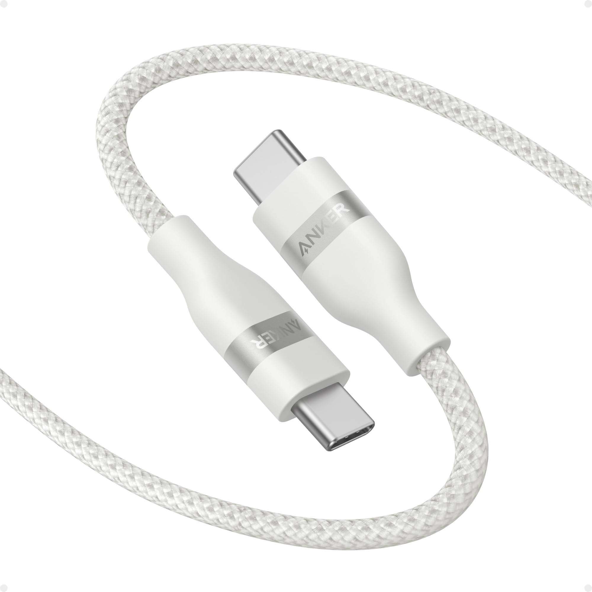 Anker Nano USB C Cable 240W 3ft Fast Charging Braided Type C Charger Cord - Compatible with iPhone 16 Series, MacBook Pro, iPad Pro, Galaxy S24 - Durable Flexible Multi-Color Design (White) - Perfect for Home, Office & Travel Charging