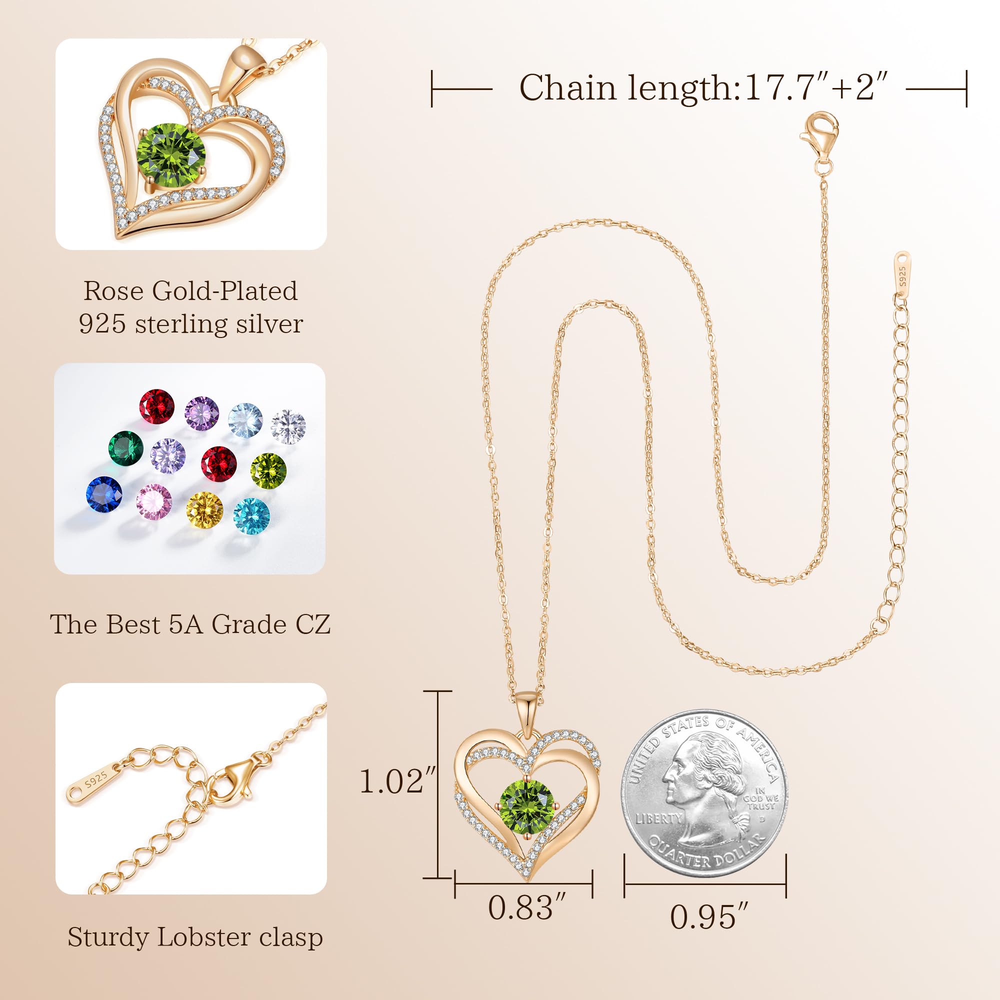 LOUISA SECRET Love Heart Birthstone Necklace for Women - 925 Sterling Silver Pendant Jewelry | Perfect Birthday Gift, Anniversary Present for Wife, Mother's Day Gift | Ideal for Romantic Occasions, Special Celebrations & Everyday Wear