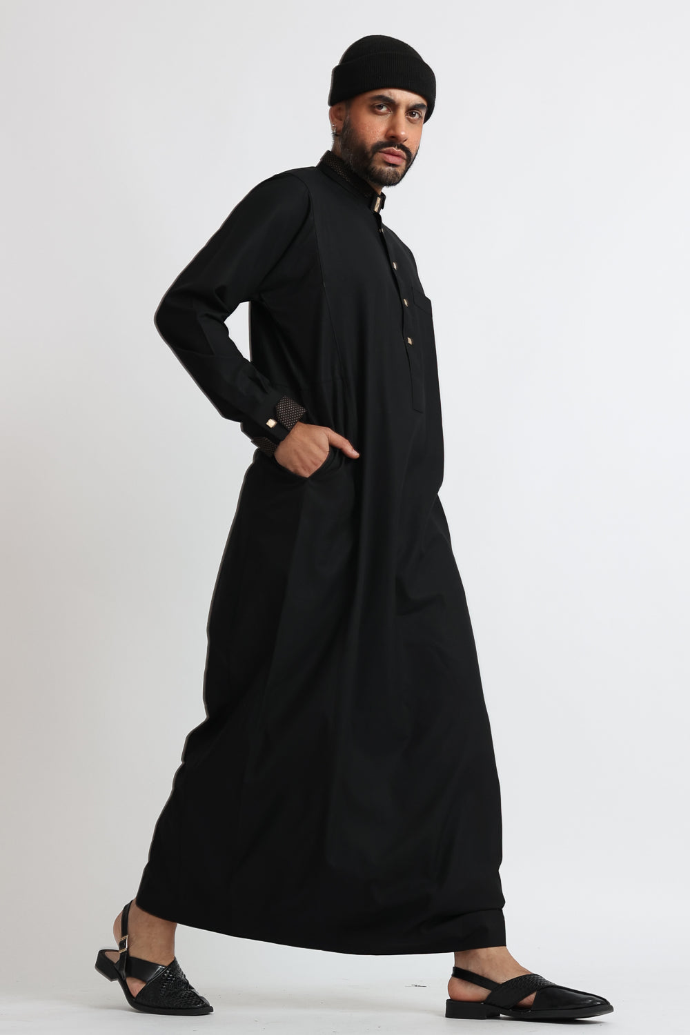 Premium Black Thobe for Men - Traditional Islamic Robe - J124 | Perfect for Eid, Ramadan & Special Occasions