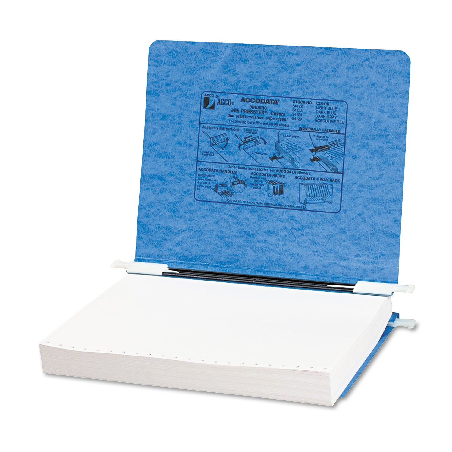 ACCO Presstex Document Covers with Storage Hooks - 2-Post Letter Size (11 x 8.5 Inches) - Holds 6 Files - Light Blue - Perfect for Office Organization & File Storage