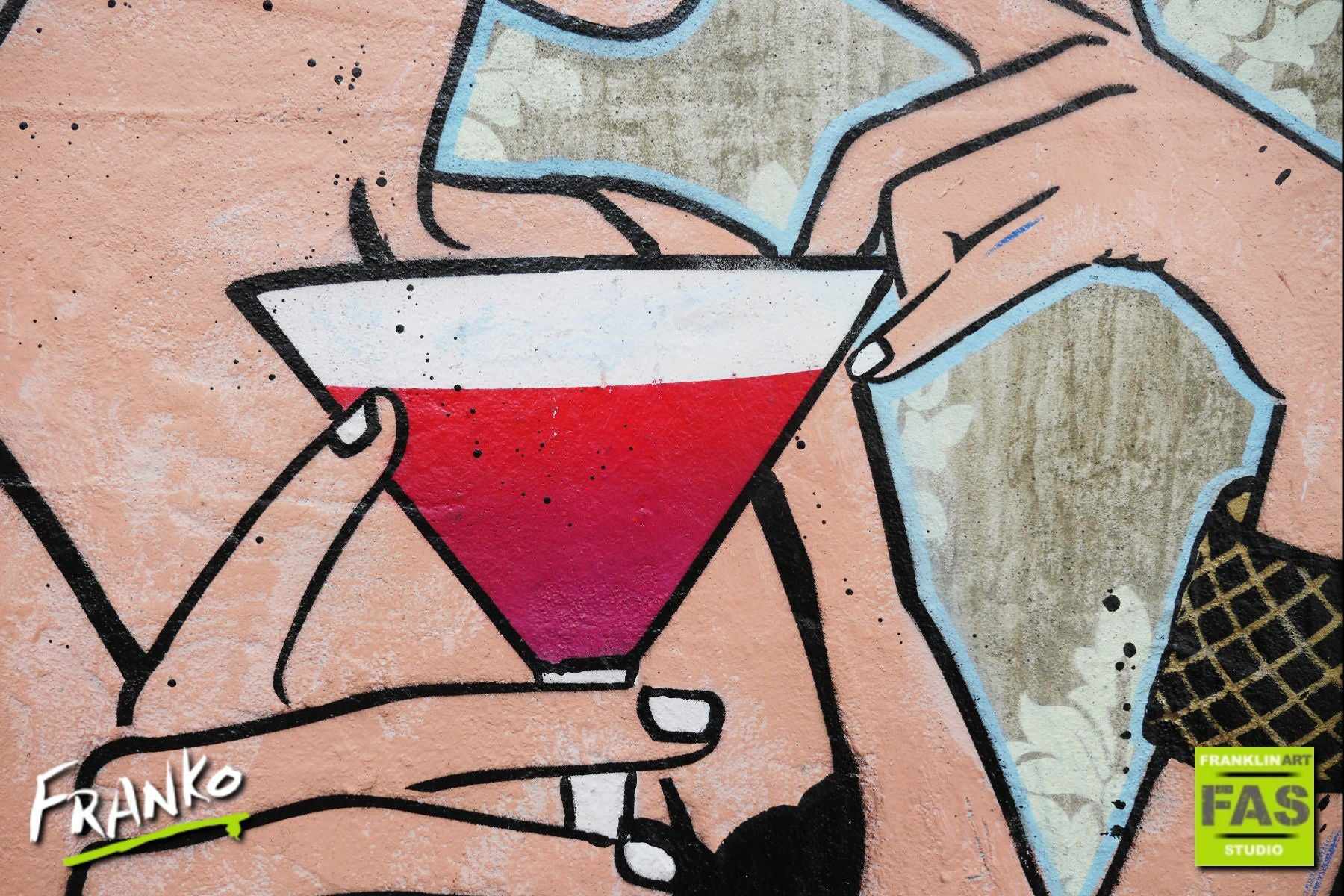 75cm x 100cm Cocktail Woman Pop Art Canvas Painting - Modern Bar Decor, Living Room Wall Art, Gift for Cocktail Lovers
