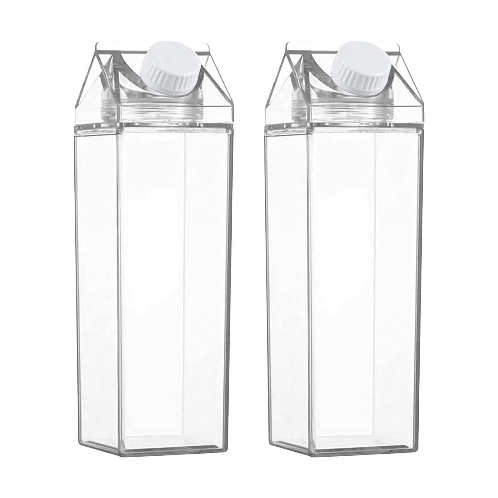 2 Pack Clear Square Milk Carton Water Bottles - 1000ML Reusable Transparent Drinking Cups | Portable Juice Bottles for Outdoor Sports, Travel, Camping, Gym & Daily Hydration | BPA-Free Eco-Friendly Design