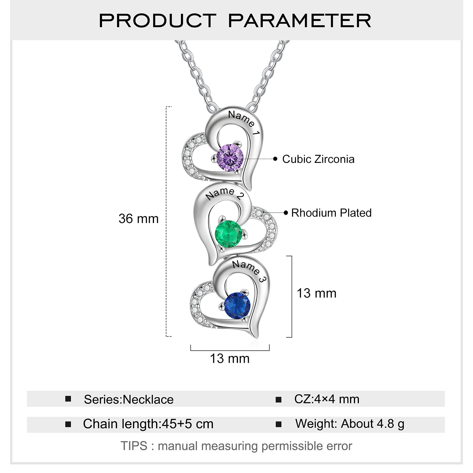 Personalized Heart Birthstone Necklace for Mom - Custom Name Mother's Day Gift for Women, Grandma - Perfect for Anniversaries, Birthdays & Special Occasions