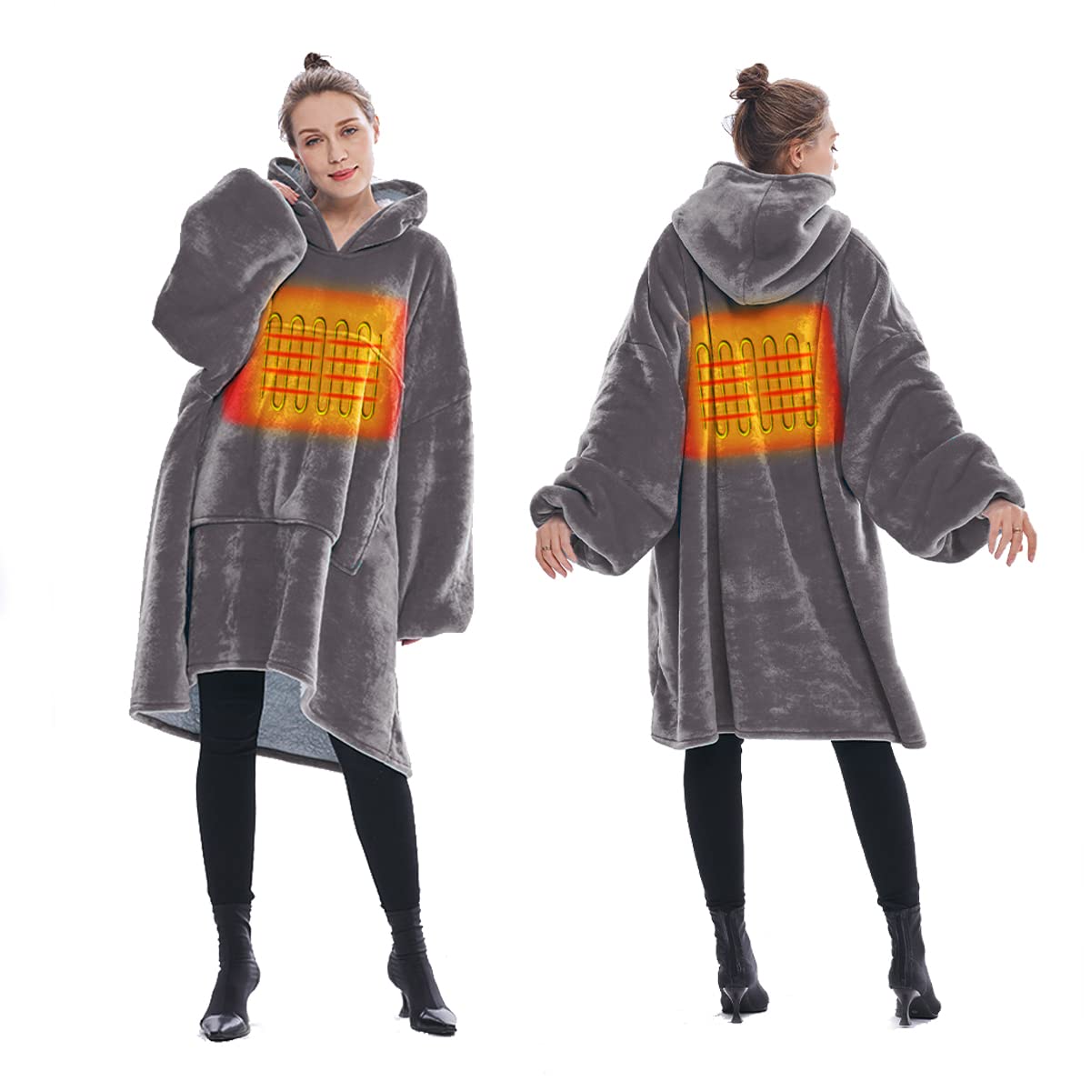 Heated Wearable Blanket Hoodie for Women & Men - Oversized Sherpa Fleece with Sleeves & Giant Pocket | Warm Cozy Flannel Wearable Blanket for Lounging, Camping & Winter Comfort