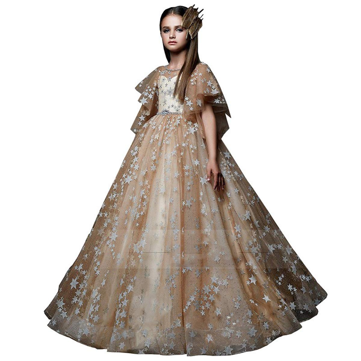 Shining Champagne Pageant Dress for Girls 7-16 | Princess Wedding Party Ball Gown | Flower Girl Dress for Pageants, Quinceañera, First Communion & Special Occasions