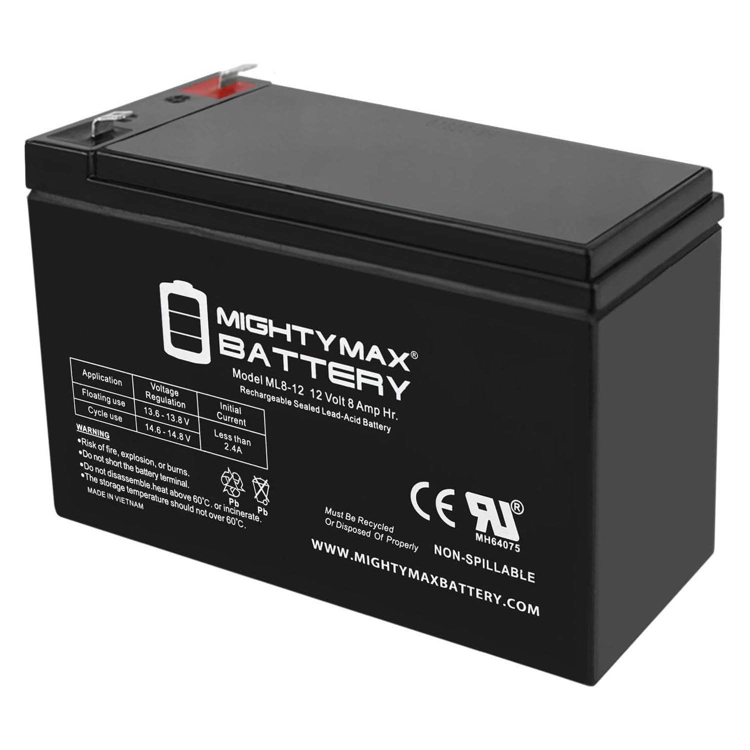 Mighty Max 12V 8Ah SLA Replacement Battery for Ritar RT1270E RT1270H RT1275 - Compatible with Power Wheels, Scooters, Emergency Lights & Backup Systems