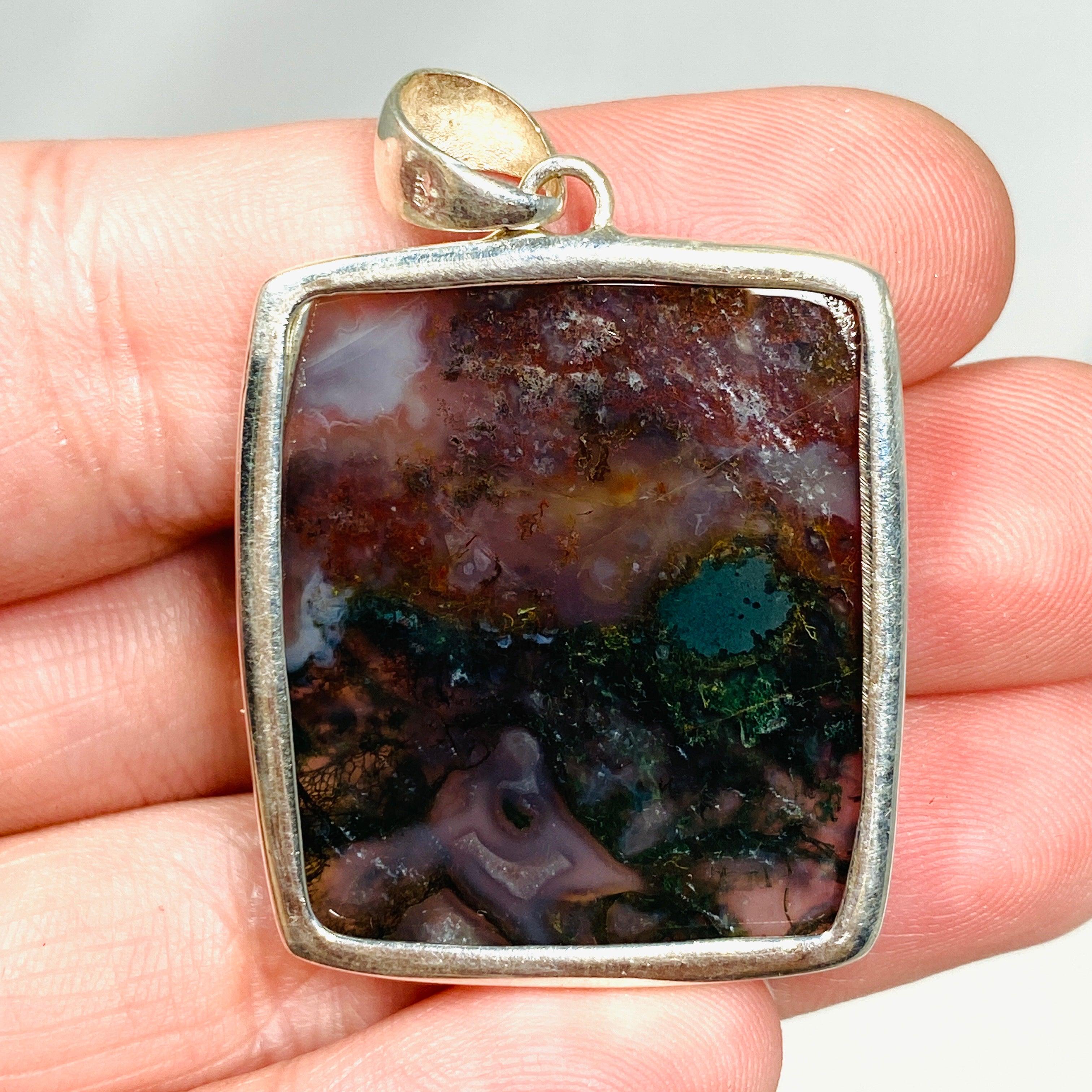 Natural Moss Agate Rectangular Pendant Necklace - KPGJ3629 | Healing Crystal Jewelry for Meditation, Yoga & Spiritual Gifts