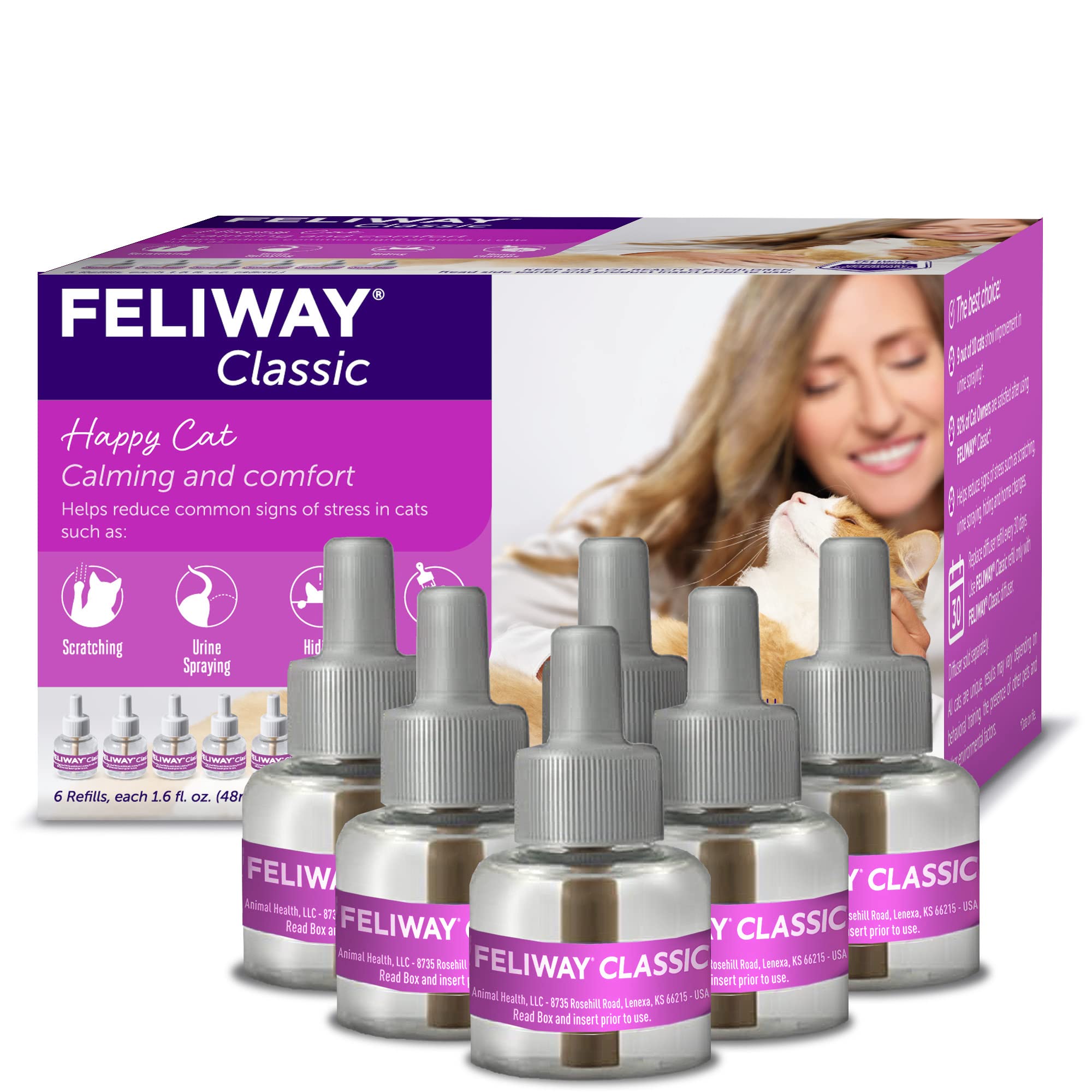 FELIWAY Classic Cat Calming Pheromone Diffuser Refill - 6 Pack (30 Days Supply) for Stress Relief & Anxiety in Cats - Perfect for Travel, Vet Visits & Multi-Cat Homes