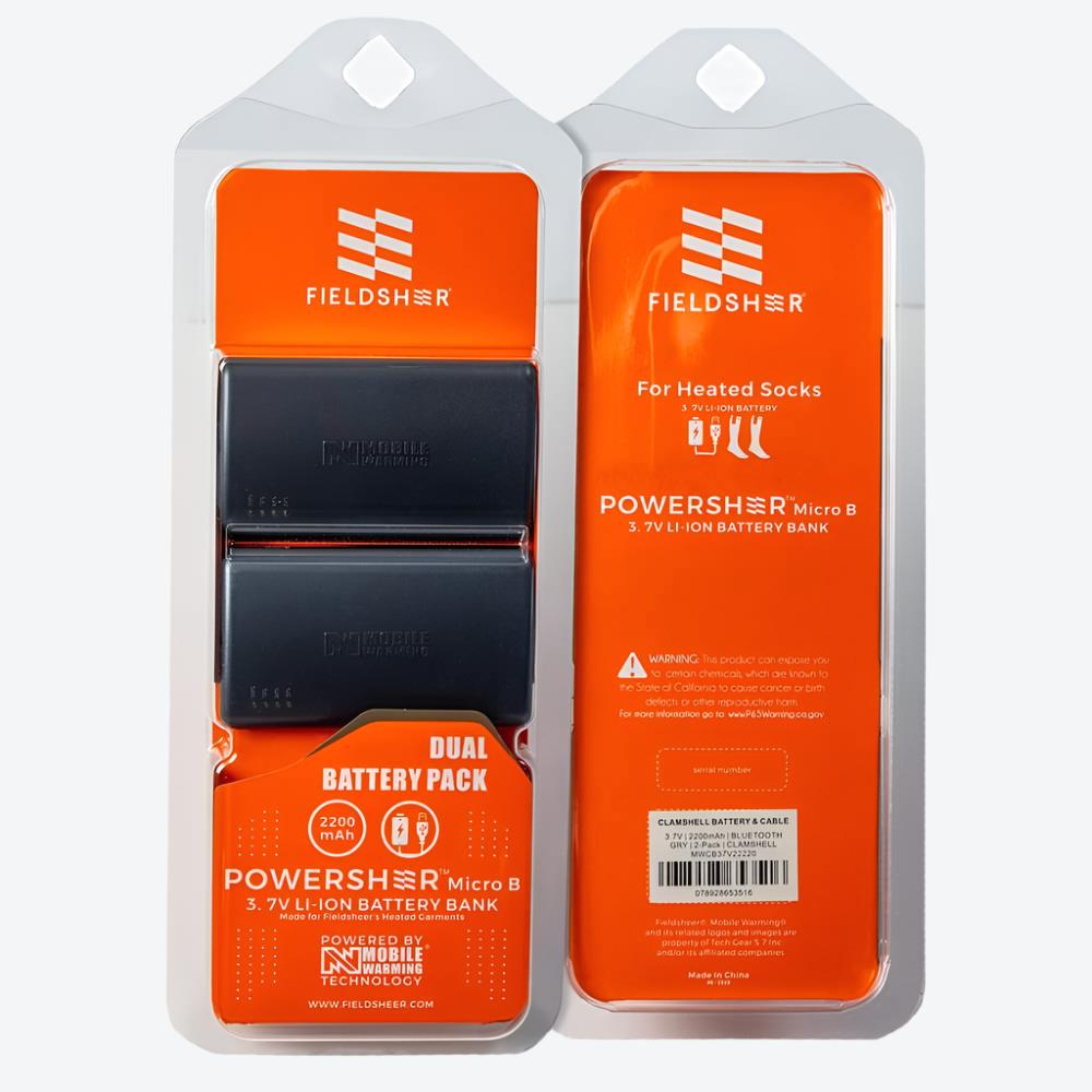 3.7V PowerSheer™ Rechargeable Micro Sock Batteries 3600mAh with Charging Cable - 2 Pack for Medical Devices, Flashlights & Portable Electronics