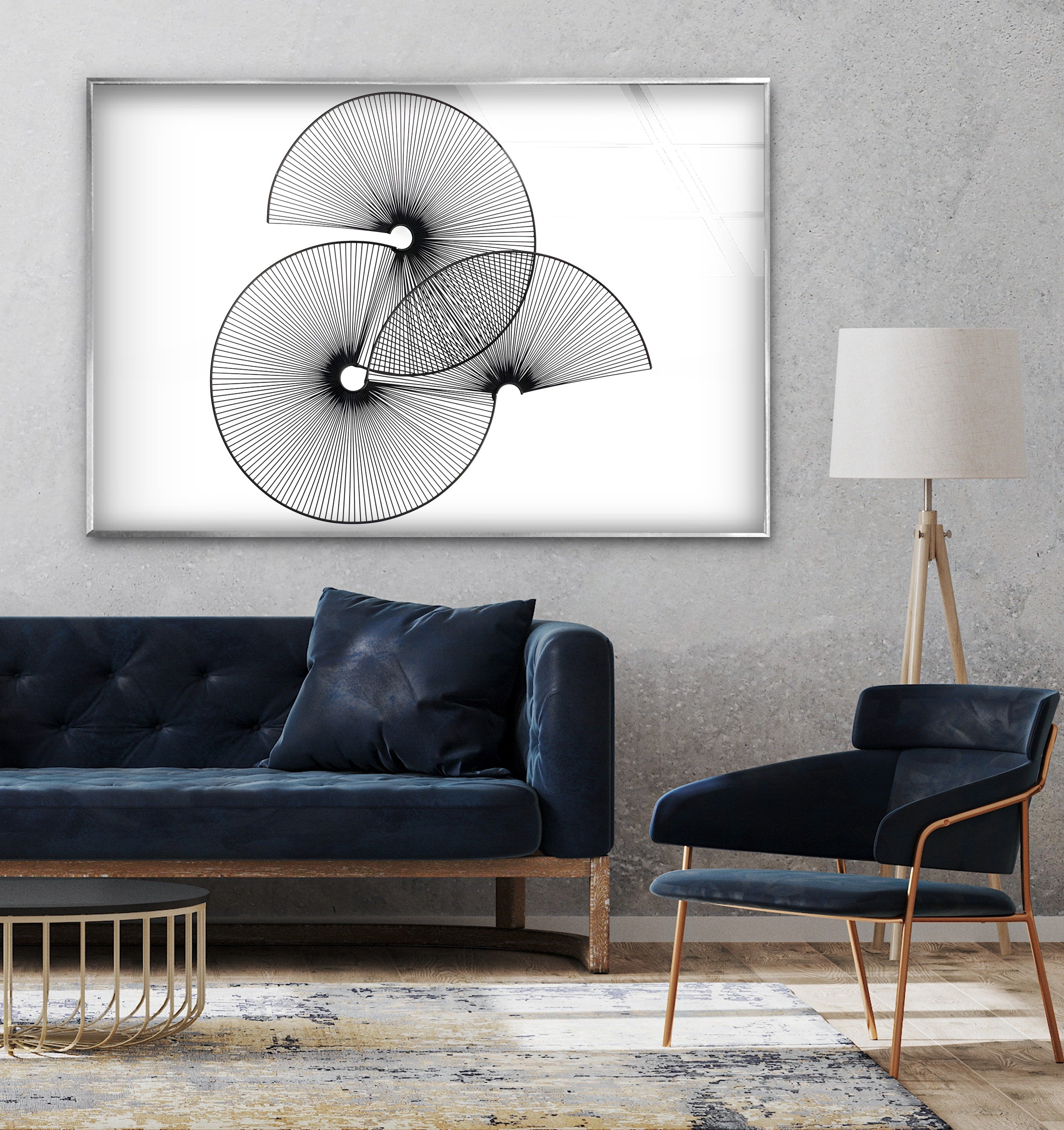 Abstract Geometric Circles Black & White Modern Art Print - Minimalist Wall Decor for Living Room, Office & Bedroom
