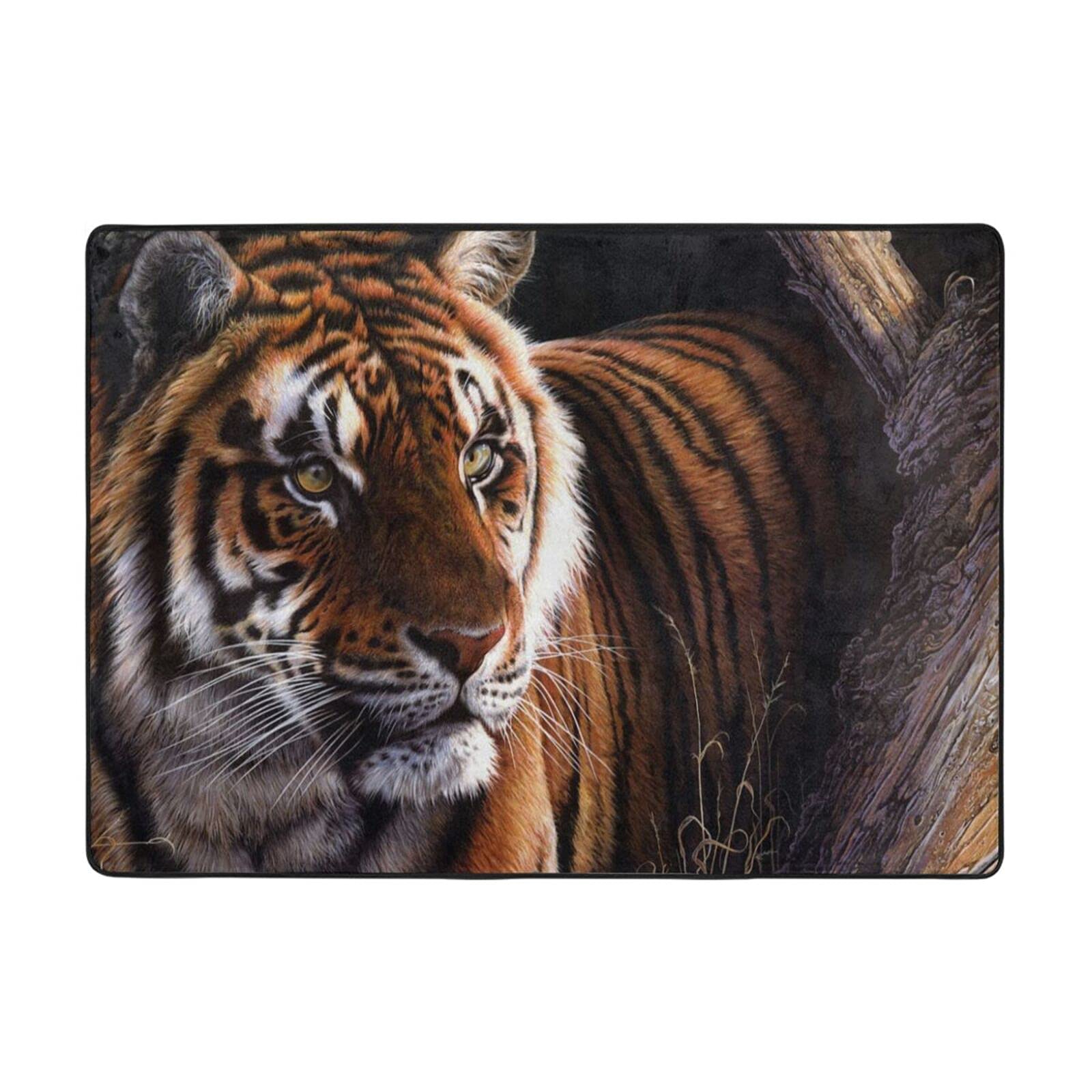Non-Slip Bengal Tiger Print Area Rug - 80x58 Inch Soft Yoga Mat & Floor Carpet for Living Room, Bedroom Decor | Perfect for Home Gym, Meditation Space & Cozy Interior Design