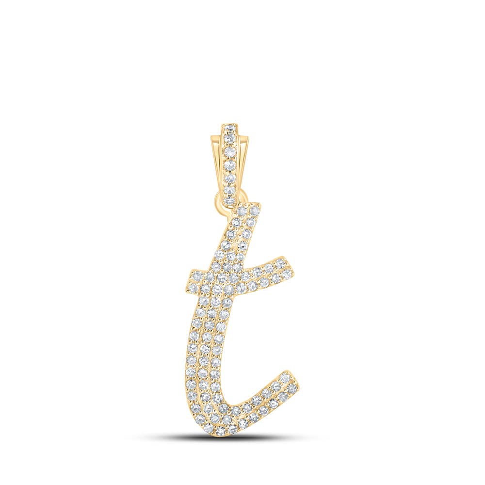 10Kt Yellow Gold Women's Round Diamond T Cursive Initial Letter Pendant Necklace 1/3 Cttw - Elegant Personalized Jewelry Gift for Her, Perfect for Birthdays, Anniversaries & Special Occasions