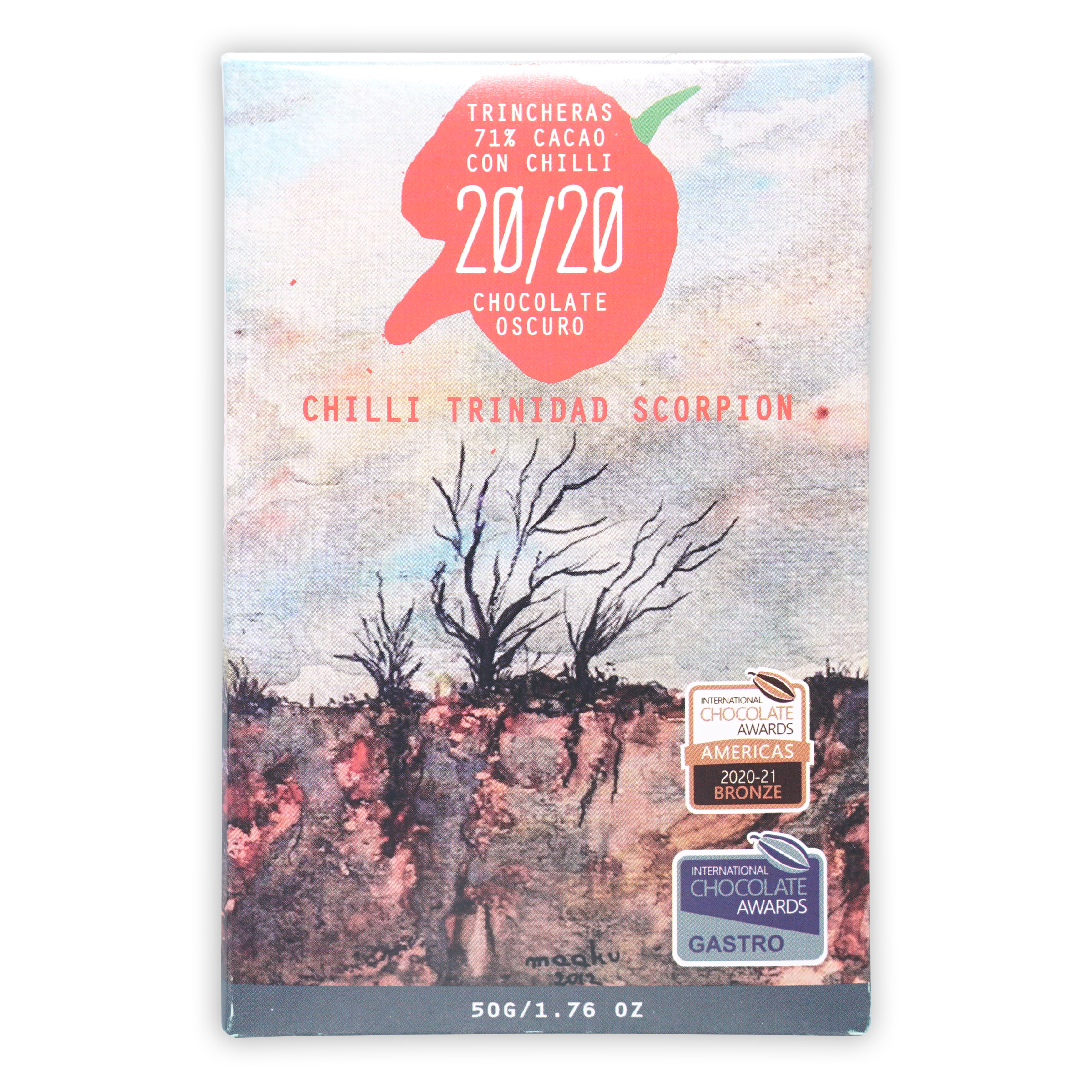 Premium 20/20 Dark Chocolate with Scorpion Chili - Intense Flavor & Spicy Kick - Perfect for Gourmet Gifts, Dessert Pairing & Adventurous Foodies