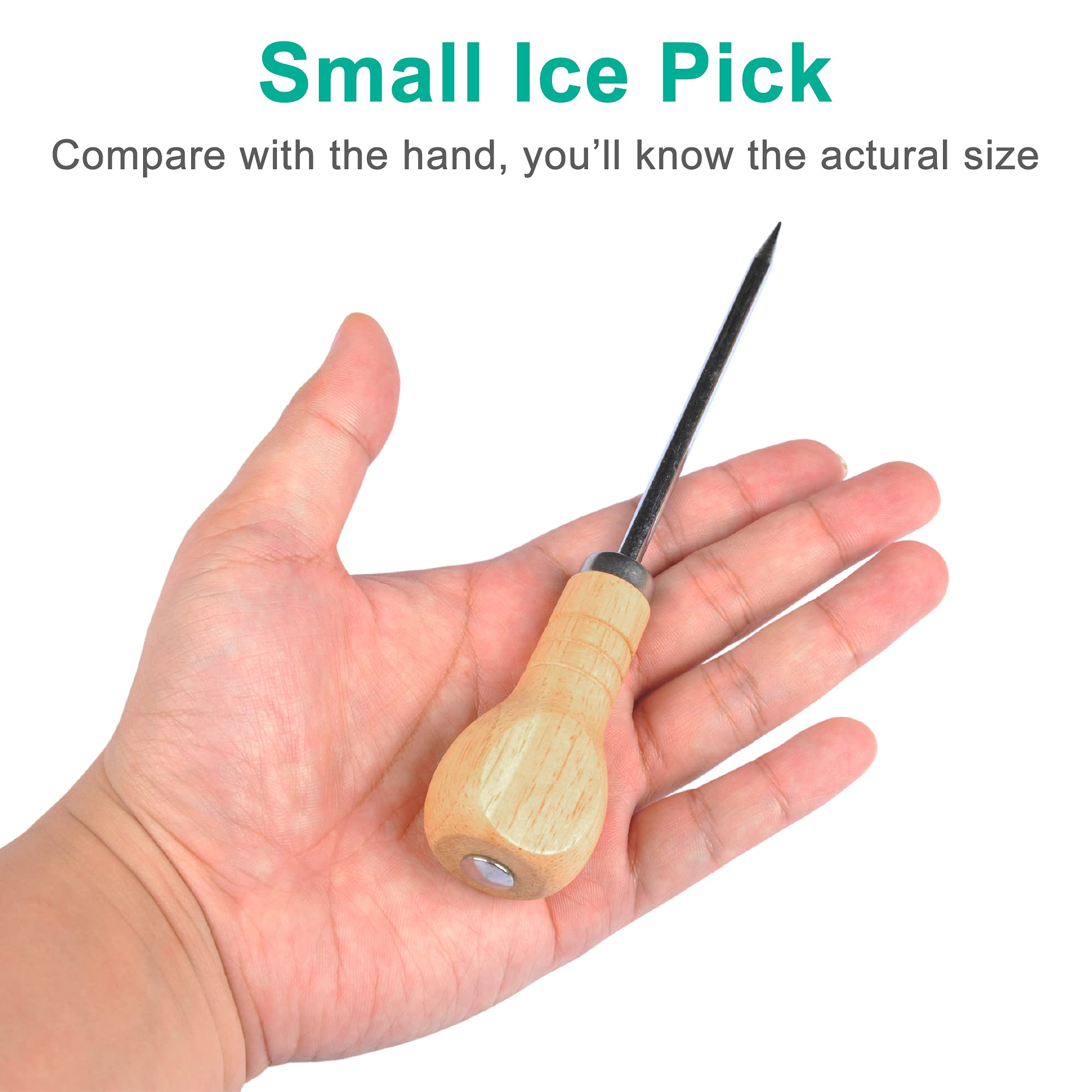 6-Piece Stainless Steel Ice Pick Set with Safety Wooden Handle - Heavy Duty Ice Breaker Tool for Kitchen, Bartending & Cocktail Making - Perfect for Crushing Ice Cubes, Shaved Ice & Frozen Drinks