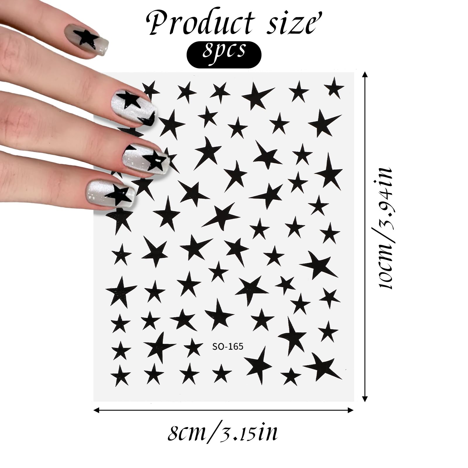 8 Sheets Star Nail Art Stickers - 3D Shiny Glitter Nail Decals & Charms for DIY Manicure | Self-Adhesive Nail Supplies for Women | Perfect for Parties, Holidays & Nail Salon Decorations