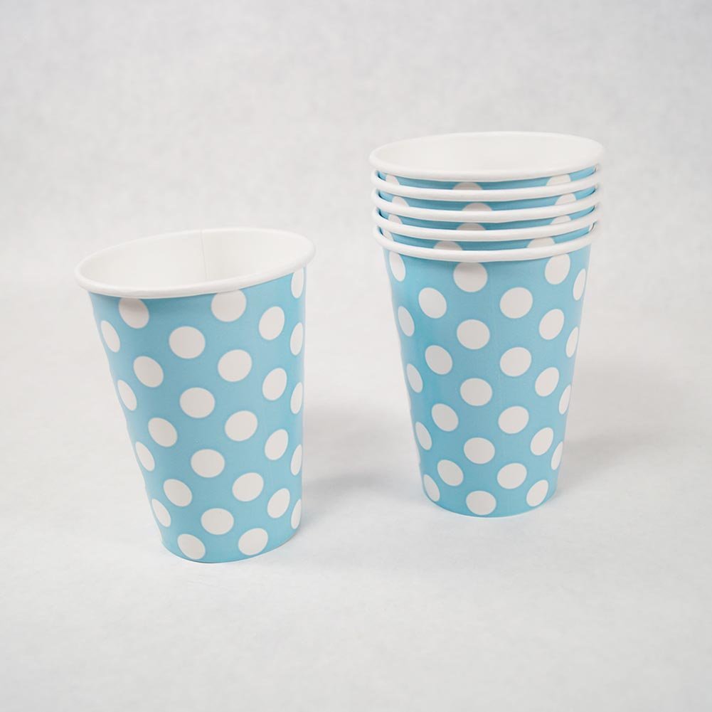 Polka Dot Disposable Party Cups 12 oz - Powder Blue Paper Cups for Birthday, Baby Shower & Wedding Celebrations