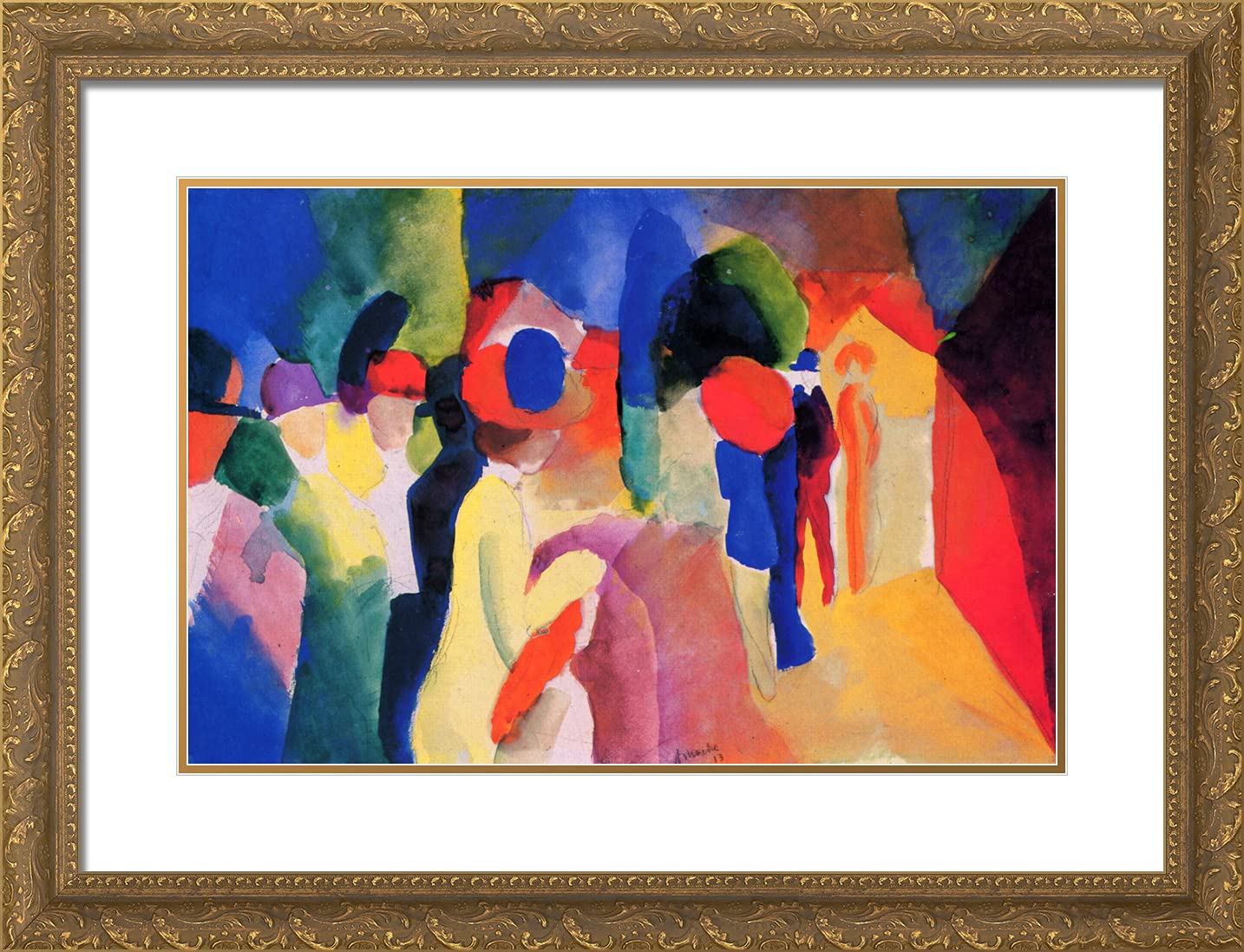 August Macke 'Woman With a Yellow Jacket' 24x19 Gold Ornate Framed Art Print with Double Matting - Wall Decor for Living Room, Bedroom & Office