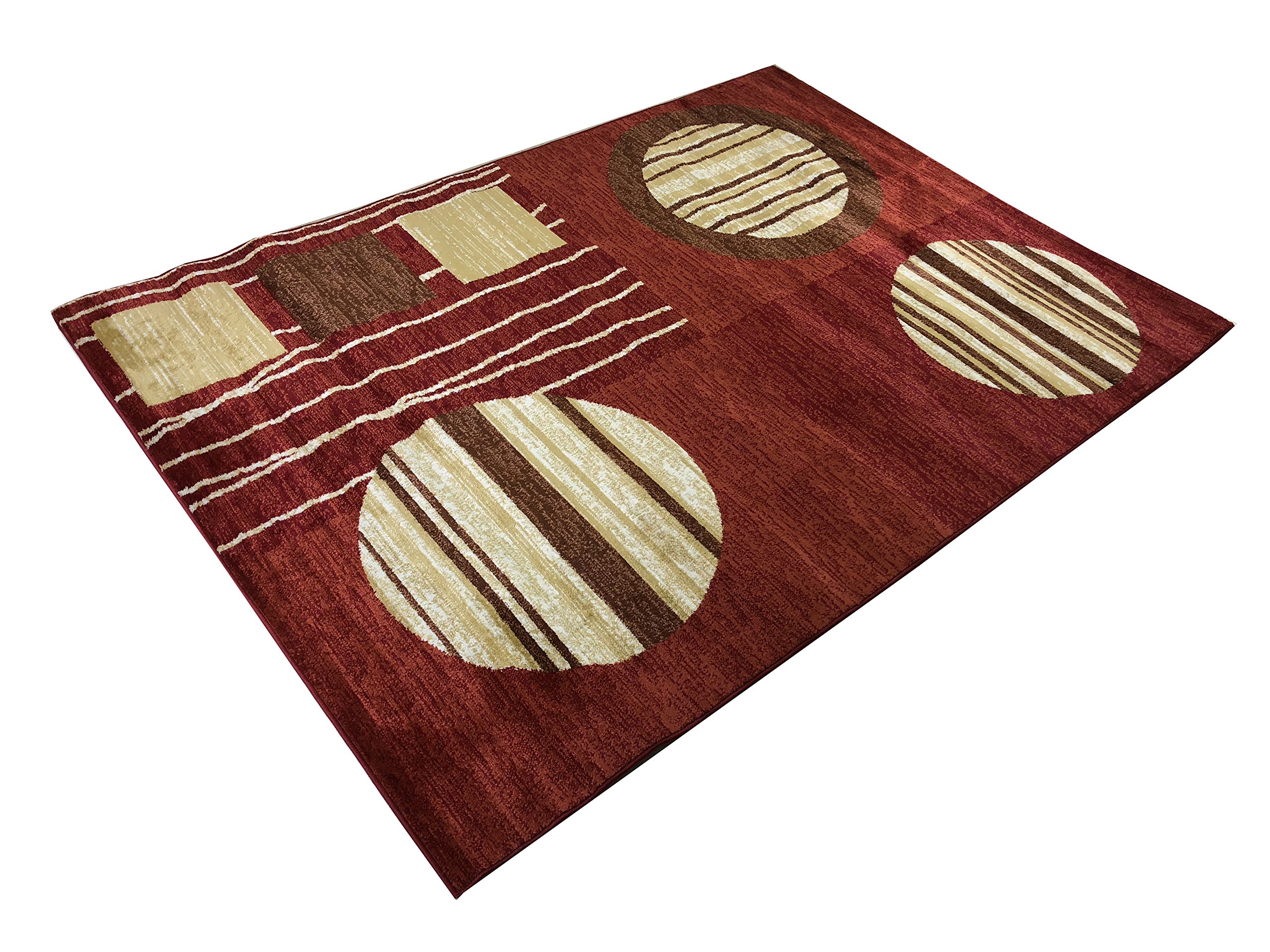 Burgundy Orange Geometric Abstract Modern Area Rug - 7'10