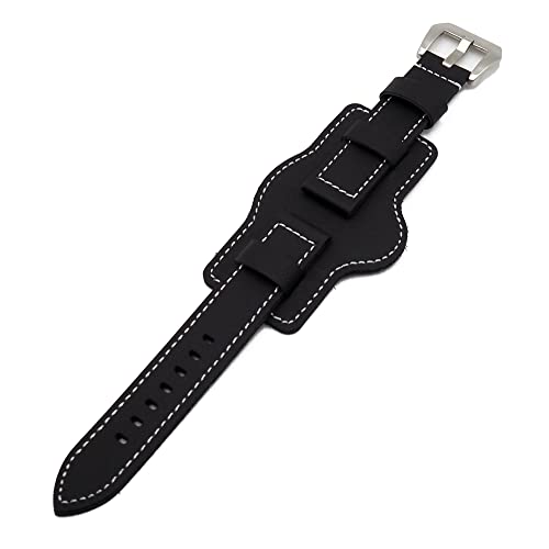 20mm & 22mm Black Matte Calf Leather Watch Band - Premium Replacement Strap for Rolex, Omega, Seiko - Perfect for Dress Watches, Business & Formal Occasions