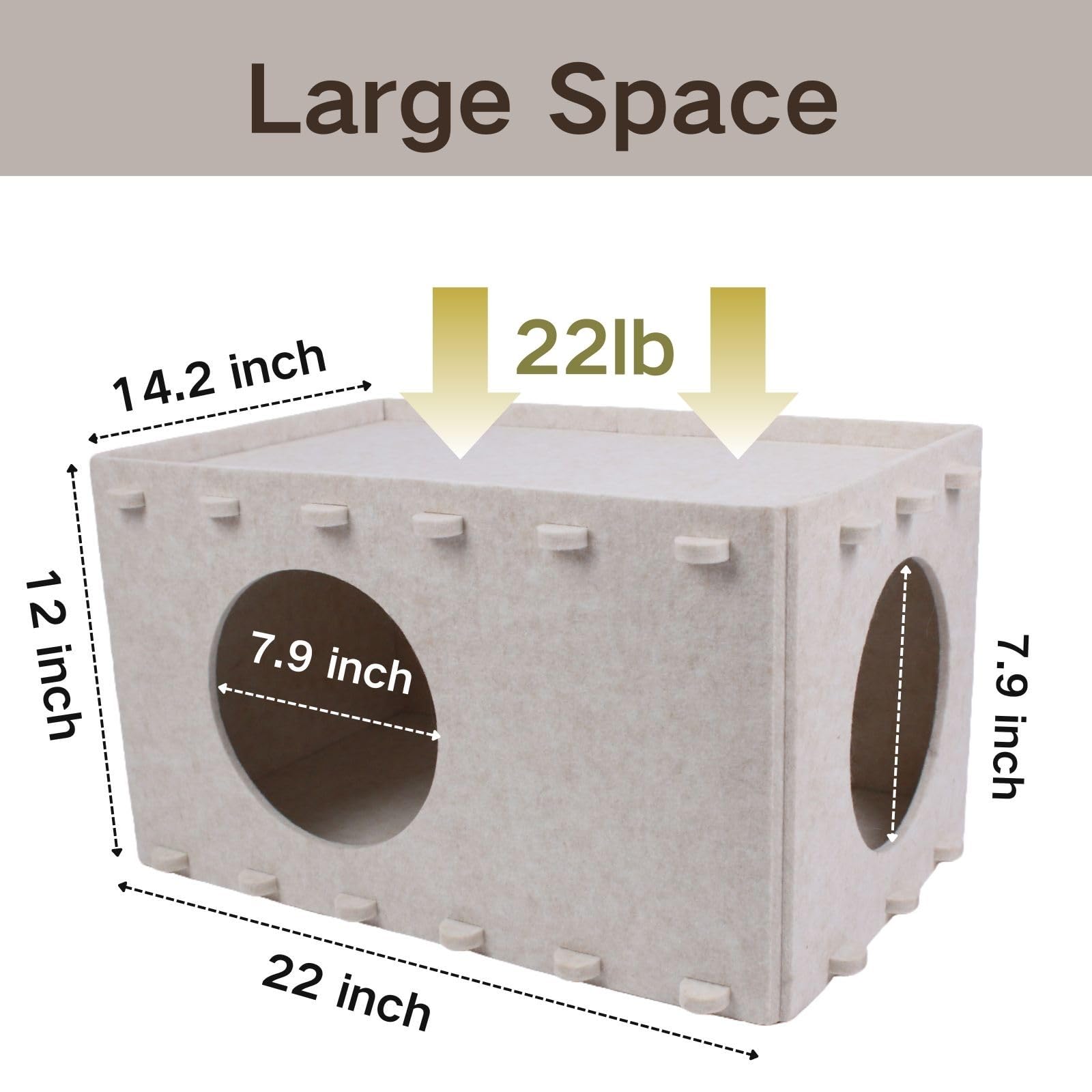 Premium Cat Bed for Indoor Cats - Large & Multi-Cat Scratch-Resistant Cave Hideaway (22x14.2x12 Inch, Cream) | Cozy Pet Furniture for Lounging, Napping & Playtime
