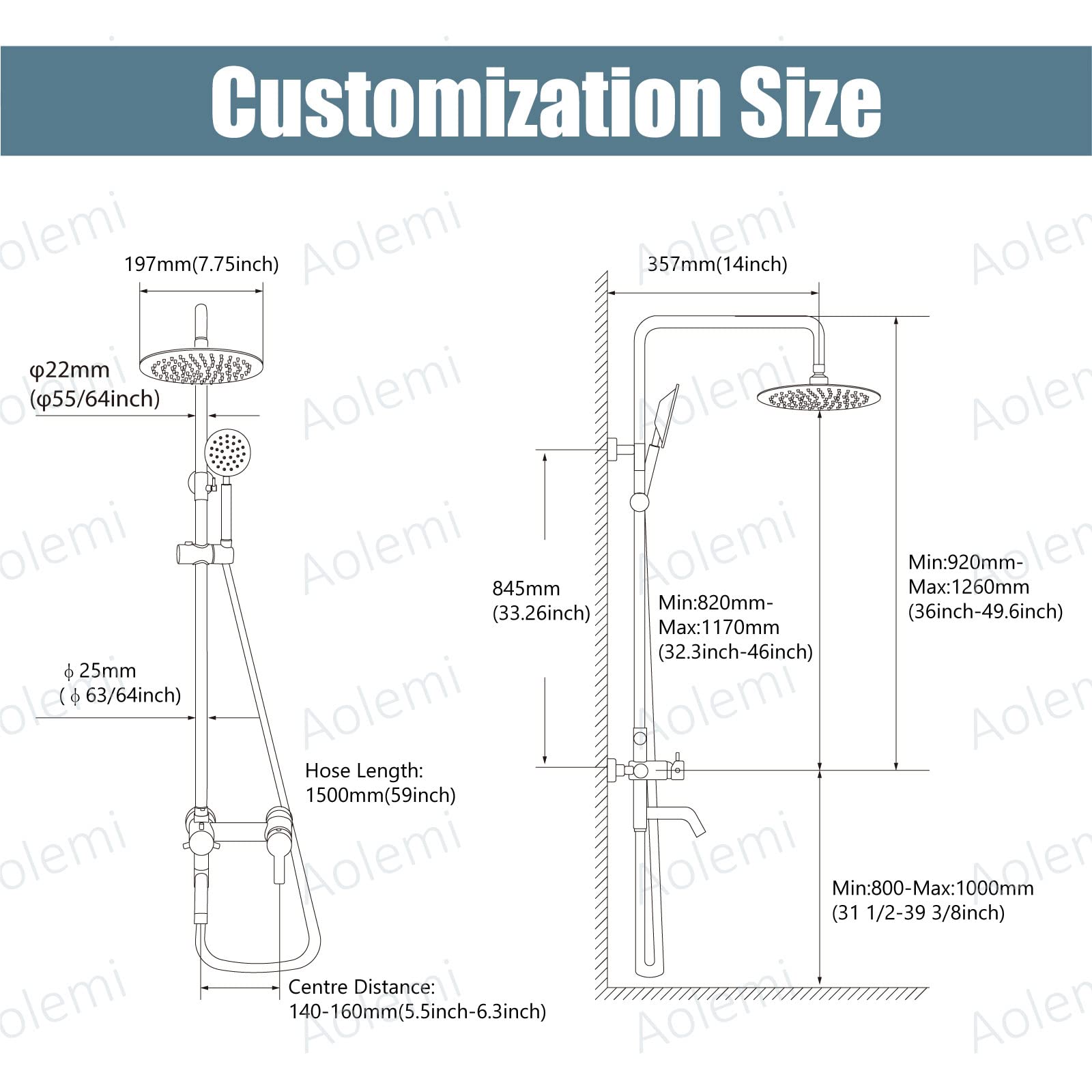 Aolemi Outdoor Shower Faucet - SUS304 Stainless Steel Triple Function Wall Mounted Shower System with 8