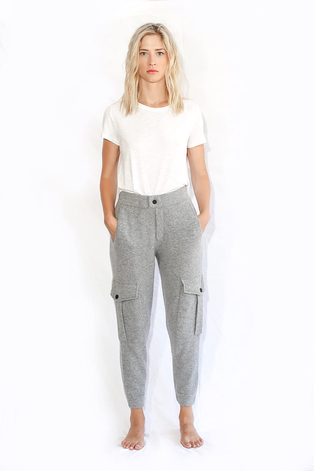 Women's Cargo Pants - 100% Cashmere Soft Stretch Comfortable Side Pockets Slim Fit Trousers for Work, Travel & Outdoor Activities