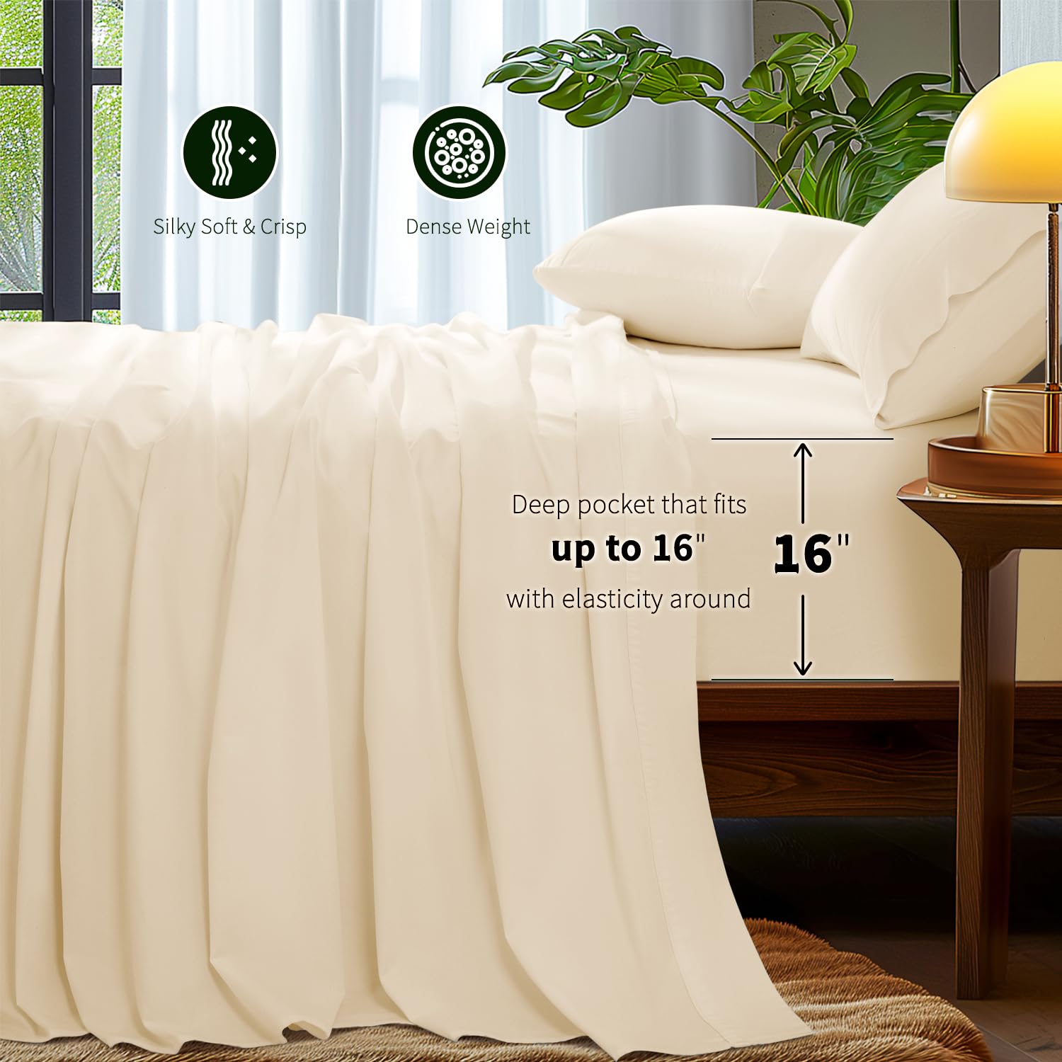 Luxury 1000 Thread Count Egyptian Cotton Queen Size Sheet Set - 4 PC Breathable & Cooling Bed Sheets with 16