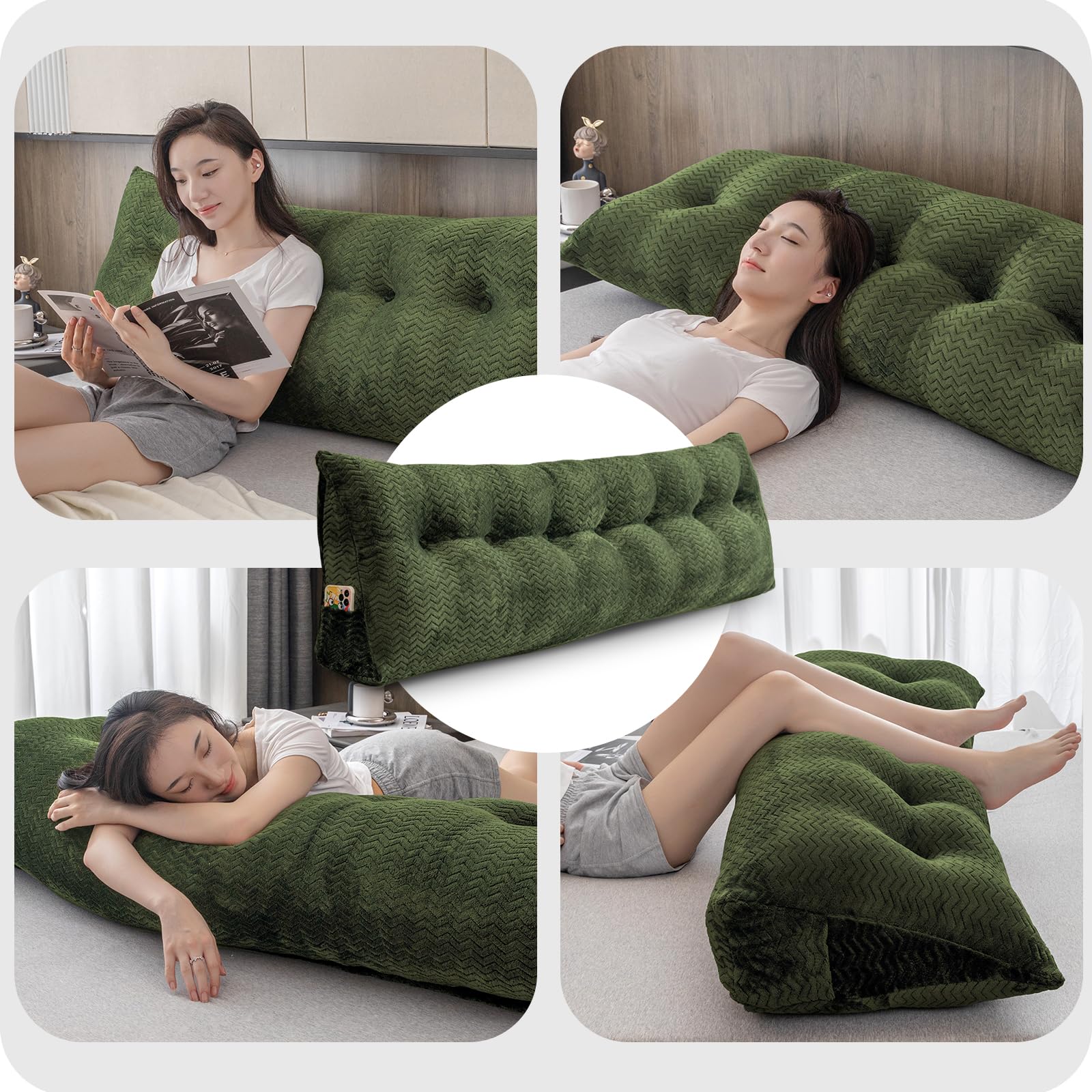 Large Bolster Triangular Headboard Wedge Pillow - Adjustable Backrest Support for Day Beds, Reading & Relaxation - Removable Washable Cover - Perfect for Bedroom, Living Room & Dorm Comfort
