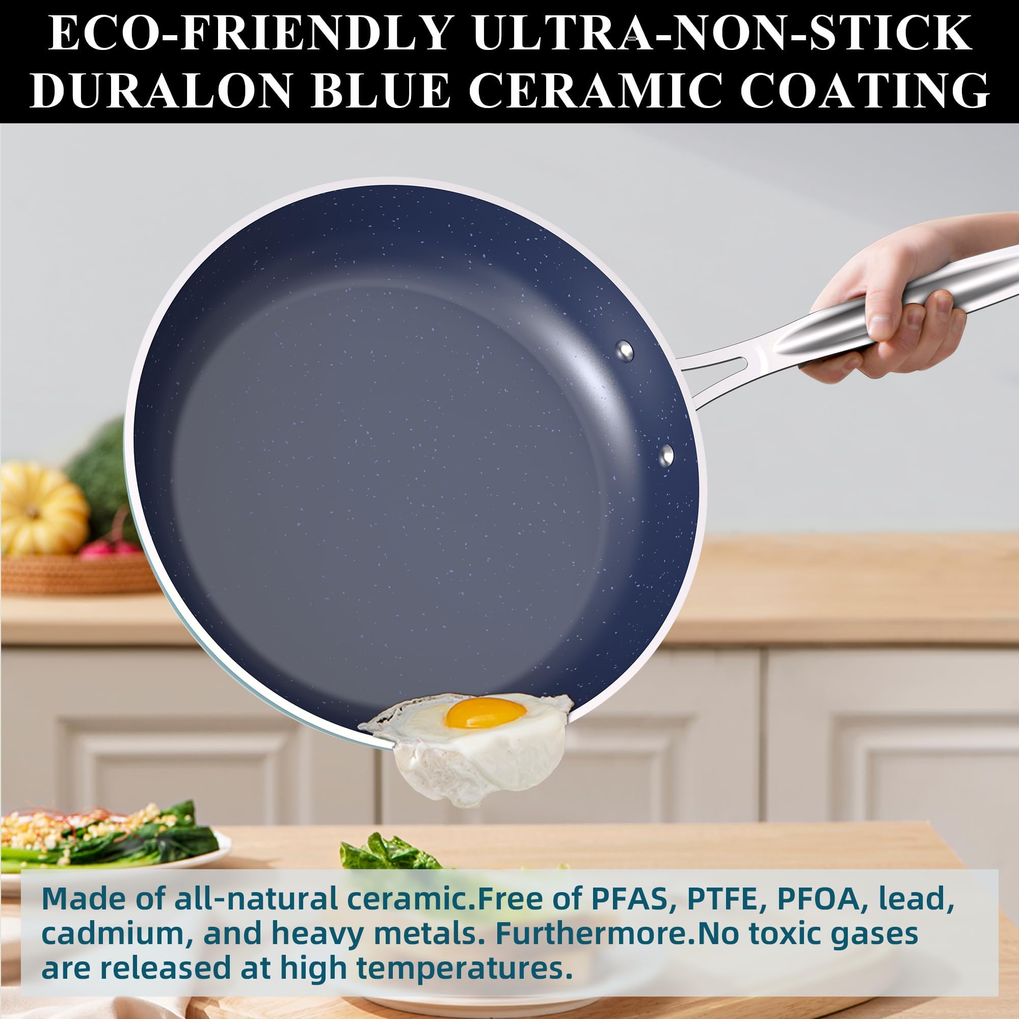 Nuwave 9-Piece Nonstick Cookware Set - Blue Ceramic Coated, Diamond Infused, Scratch Resistant & PFAS Free - Oven & Induction Safe with Tempered Glass Lids & Stay-Cool Handles - Perfect for Healthy Cooking, Frying, Baking & Meal Prep