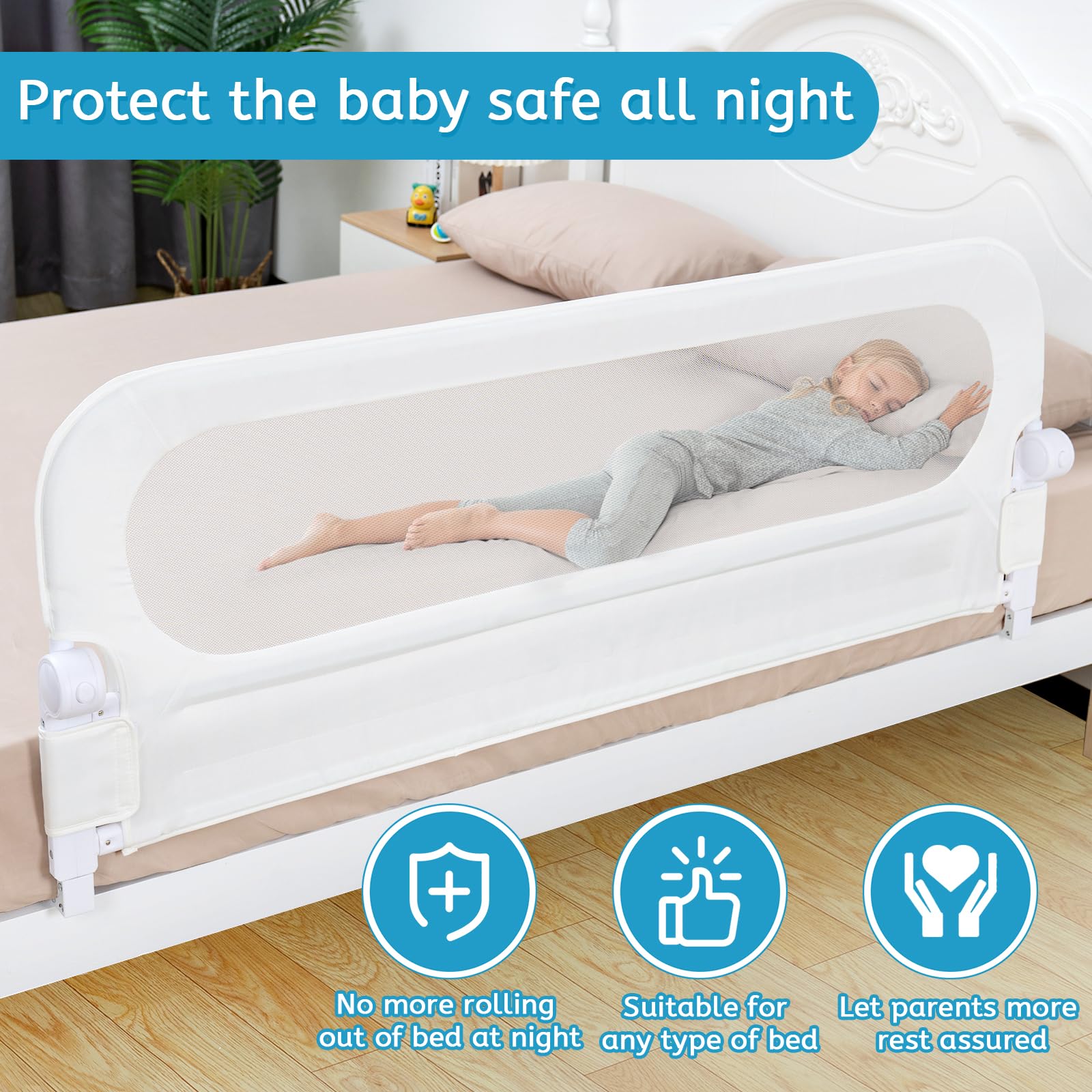 Y-STOP Convertible Toddler Bed Rail - Sturdy Crib Safety Guard with Reinforced Anchor for Baby & Kids | White | Perfect for Crib to Toddler Bed Transition & Nighttime Safety