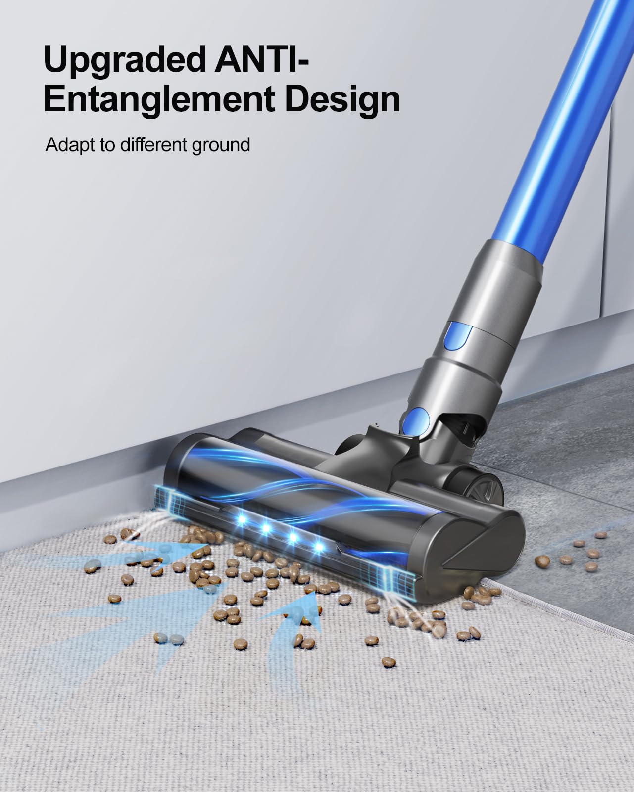 Powerful 38KPa Cordless Stick Vacuum Cleaner with Brushless Motor & Charging Dock - 450W Strong Suction for Pet Hair, Carpets & Hard Floors - Auto Suction Adjustment - Blue Home Cleaning Vacuum - Perfect for Quick Cleanups & Deep Cleaning Sessions