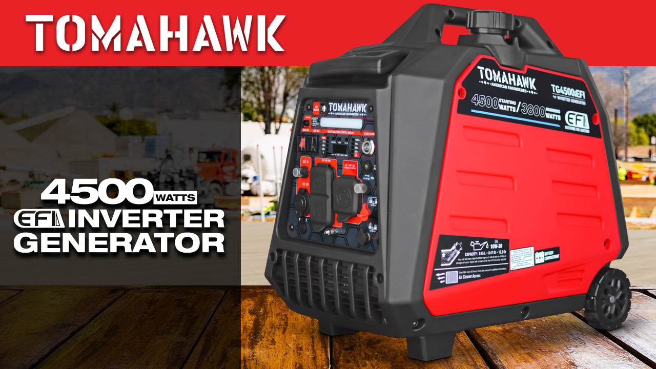 Tomahawk Power 4500W Super Quiet Inverter Generator with Electronic Fuel Injection (EFI) - Portable Gas Powered for Camping, RV, Home Backup & Professional Use