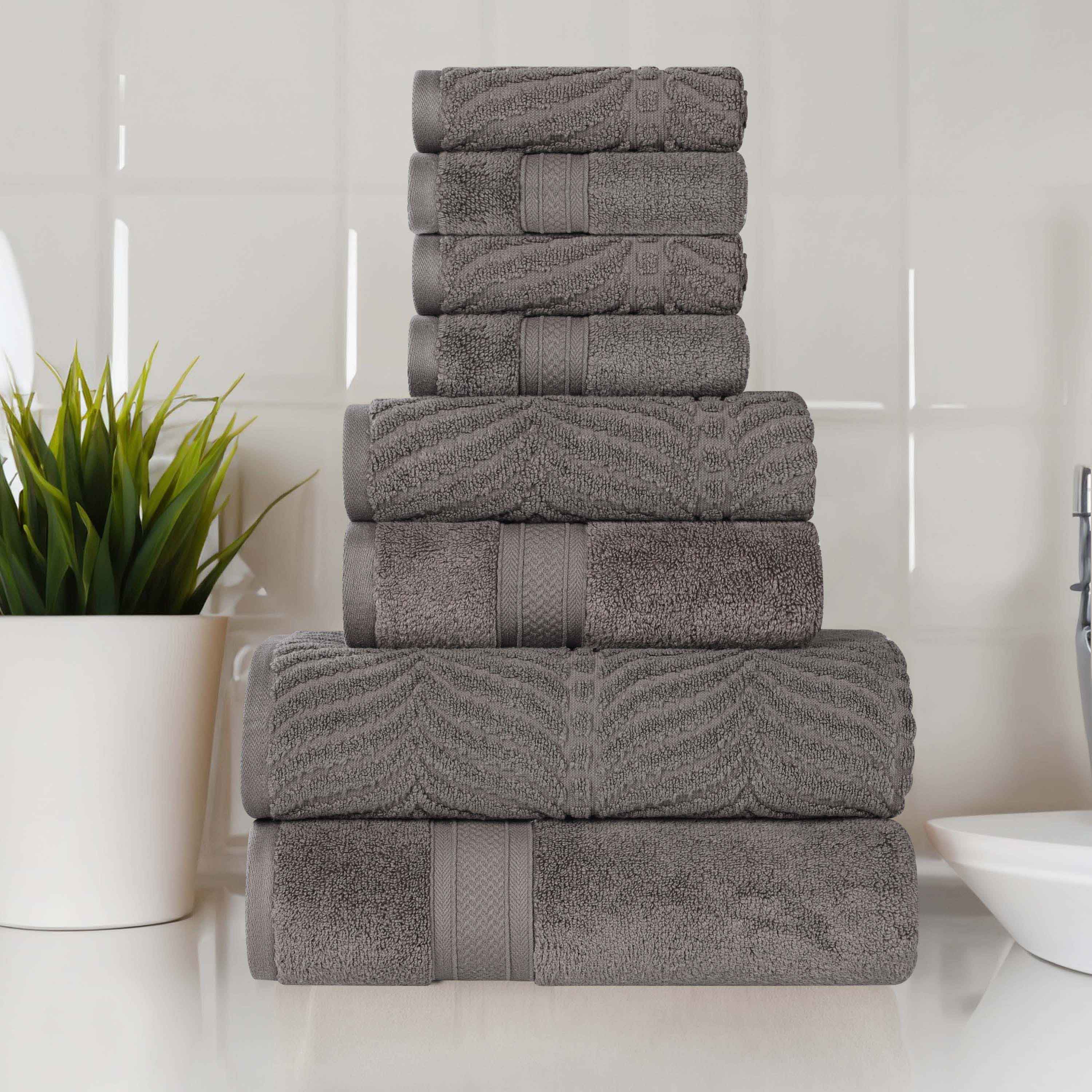 Premium Zero Twist Cotton 8-Piece Towel Set - Solid & Jacquard Elegant Chevron Design for Bath, Spa, and Luxury Home Decor