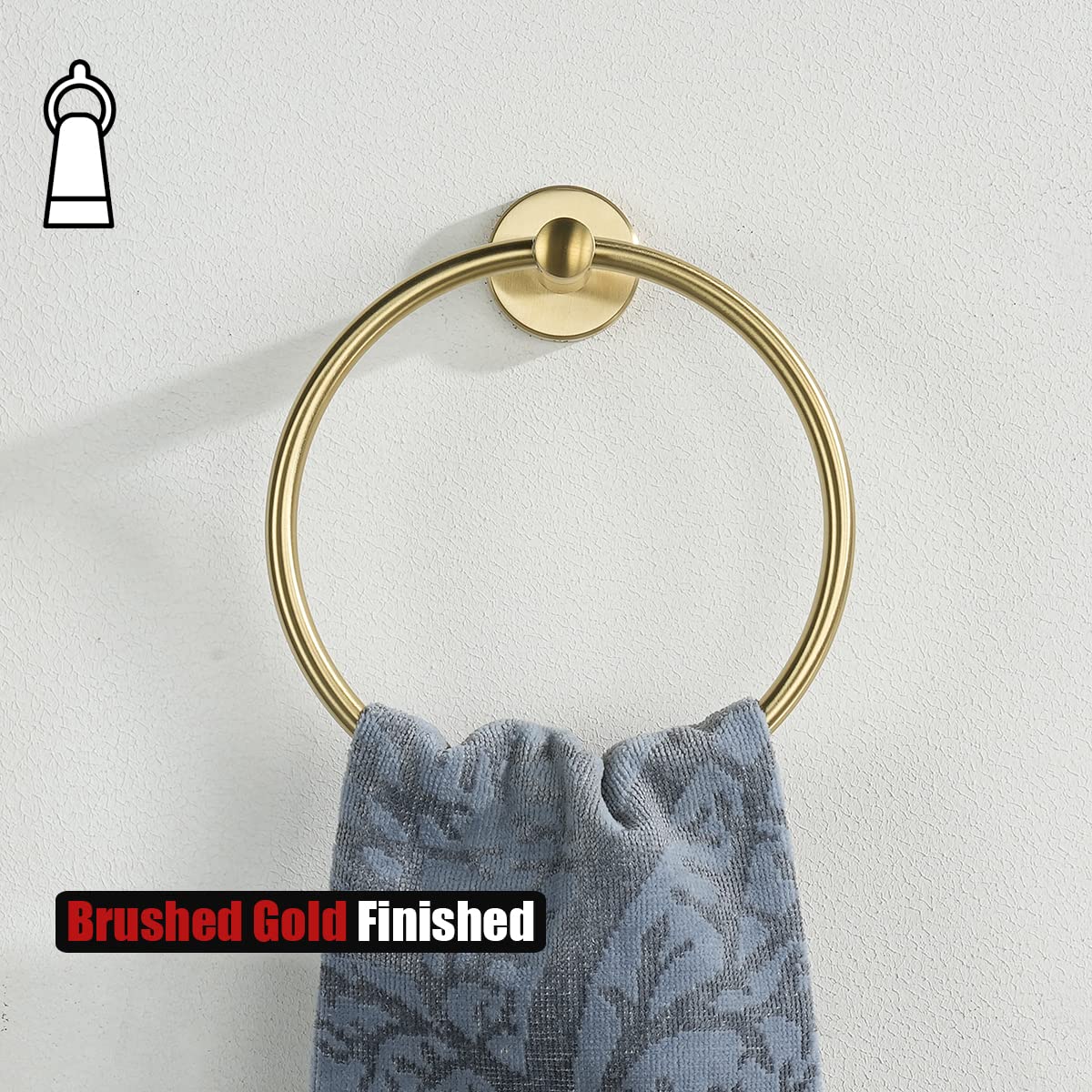 JQK Brass Gold Towel Ring - 304 Stainless Steel Bathroom Hand Towel Holder - Wall Mounted Brushed Gold Finish (TR130-BG) - Perfect for Modern Bathroom & Powder Room Decor