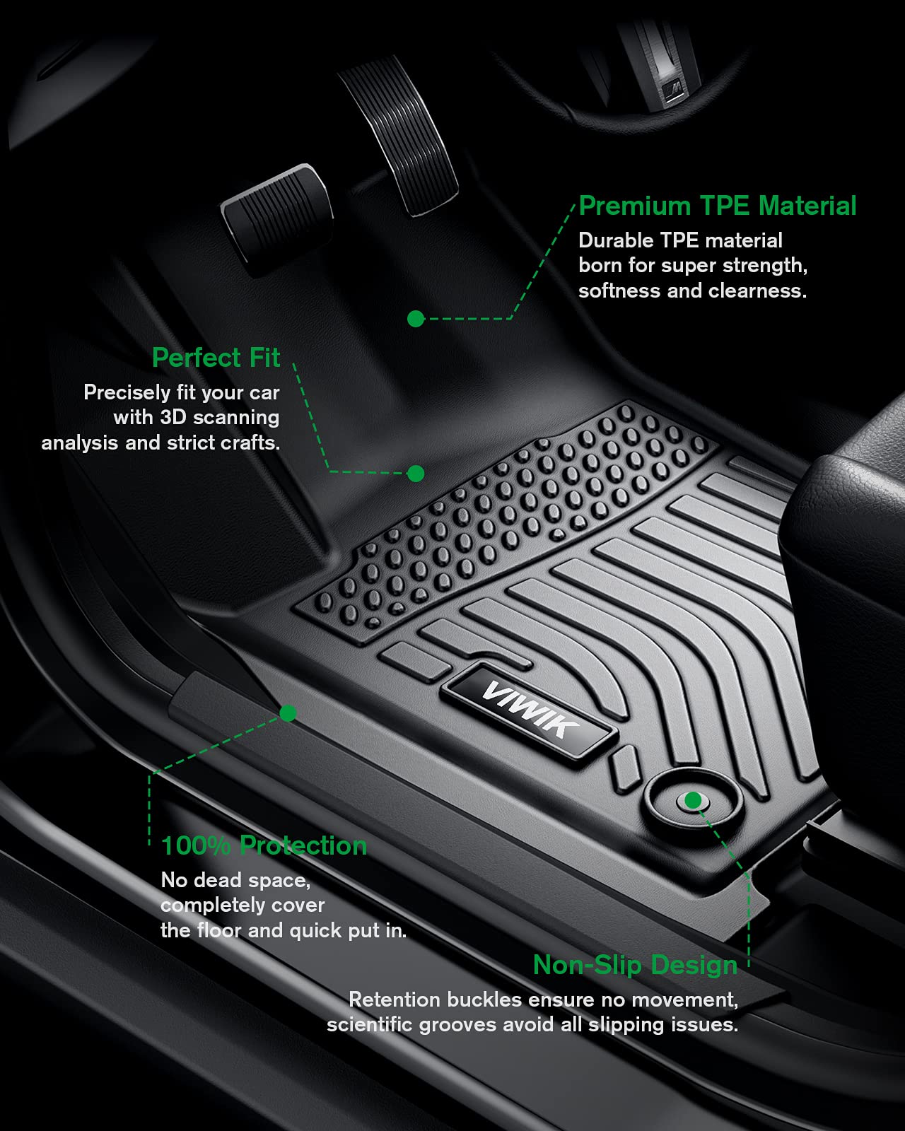 VIWIK All-Weather Custom Floor Mats for Toyota Camry 2012-2017 - Heavy Duty TPE Car Mats Full Set (Front & Rear Seat Liners) - Perfect for Winter, Rain, Mud & Snow Protection