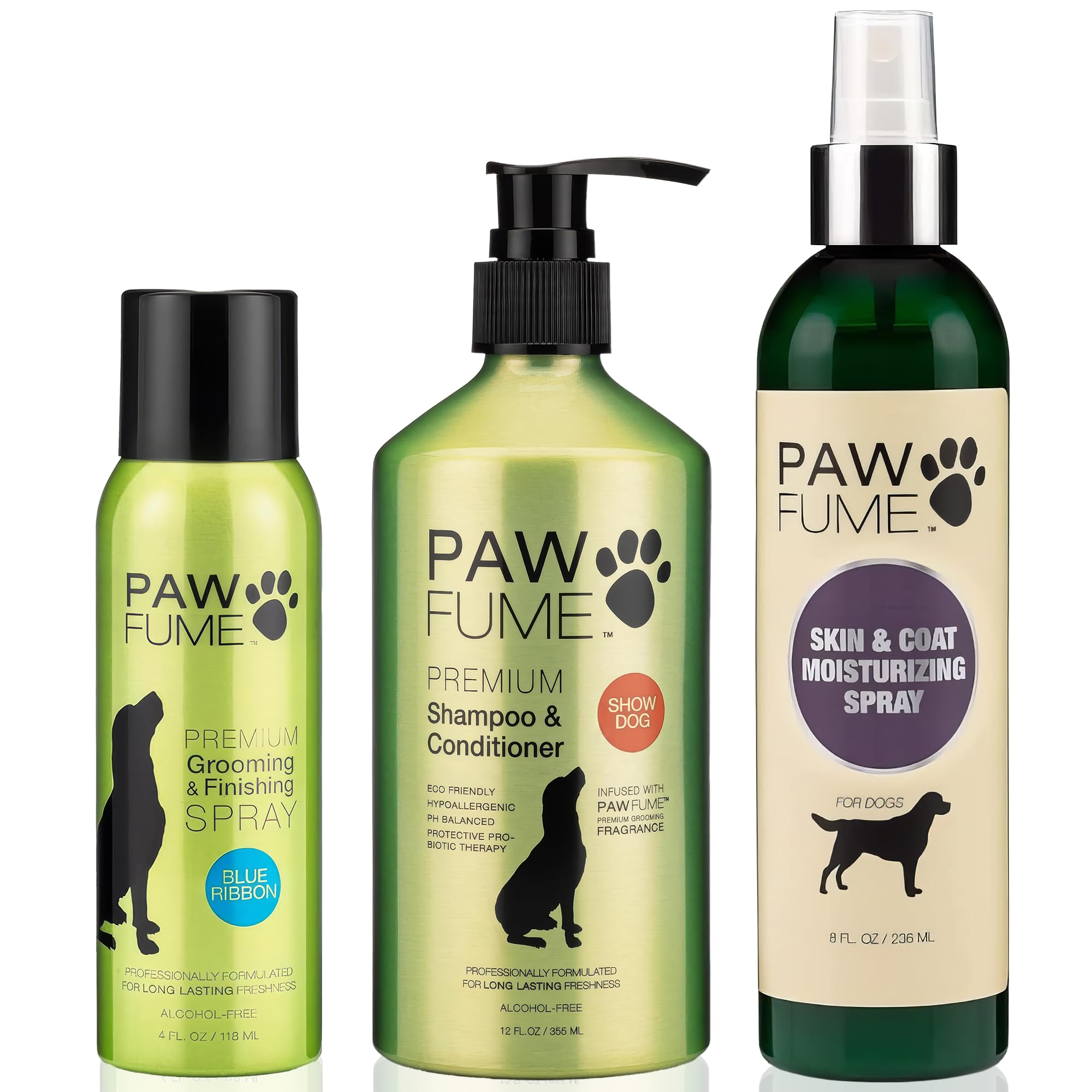 PAWFUME Grooming Dog Spray (Blue Ribbon) + Dog Shampoo & Conditioner (Show Dog) + Spray Dog Lotion Set for Odor Control & Shiny Coat – Perfect for Bath Time, Grooming & Show Dogs