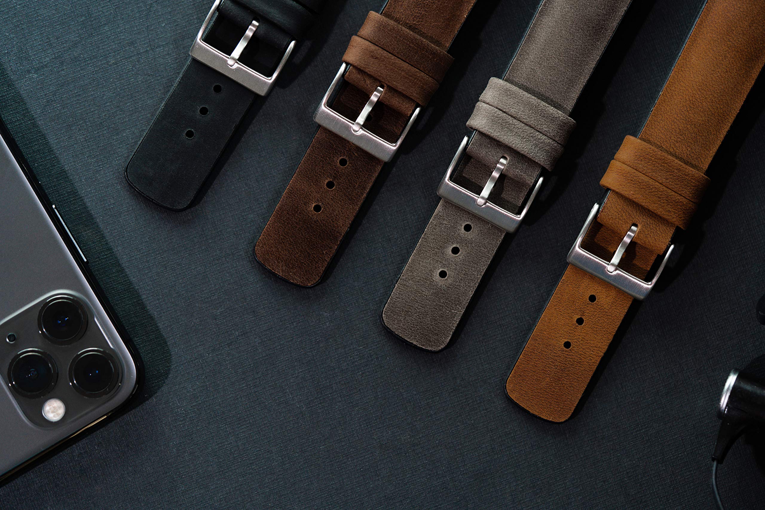 BARTON Leather Rubber Watch Bands - Quick Release 18-22mm for Men & Women - Durable 316L Stainless Steel - Perfect for Daily Wear & Outdoor Activities