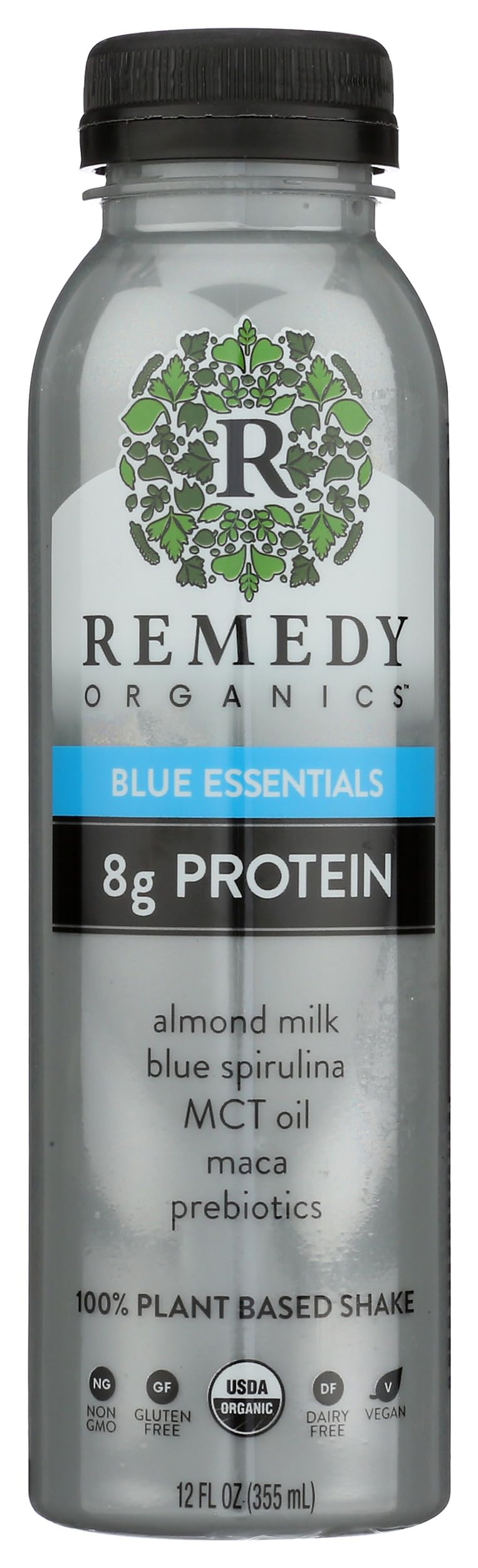 Remedy Organics Blue Essentials 12 Fl Oz - USDA Organic Plant Based Protein Shakes | Ready to Drink Vegan Protein Shake | Gluten Free, Dairy Free, Soy Free | Perfect for Post-Workout Recovery & Healthy Breakfast On-The-Go